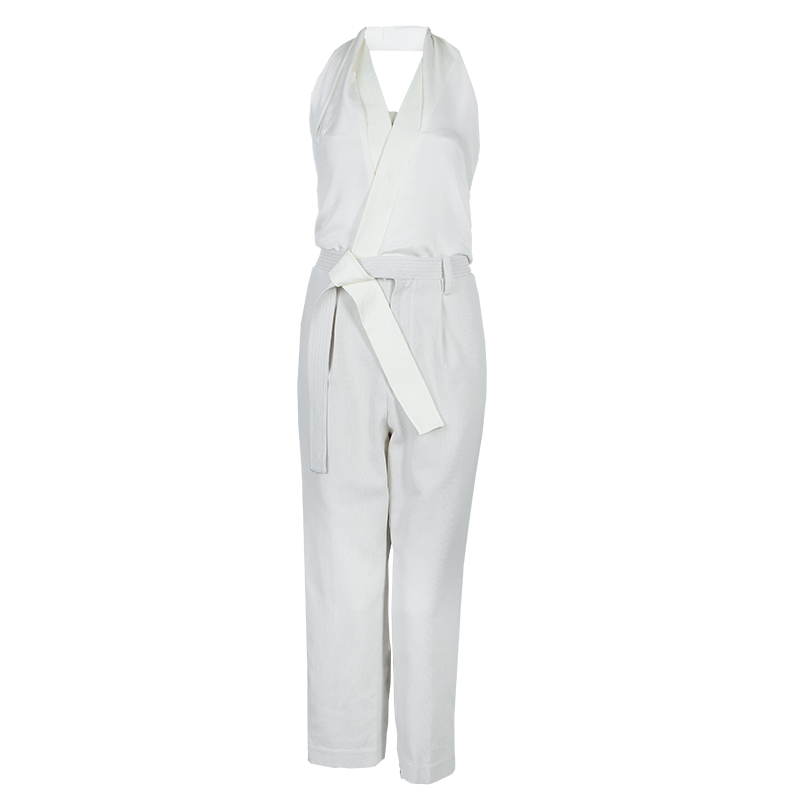 مملوكة مسبقًا 3.1 Phillip Lim Cream and Beige Halter Crossback Jumpsuit XS