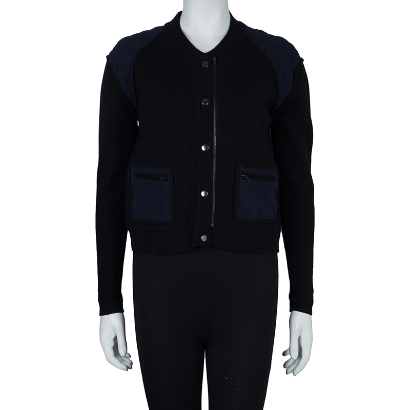 

3.1 Phillip Lim Black Contrast Quilting Detail Zip Front Jacket