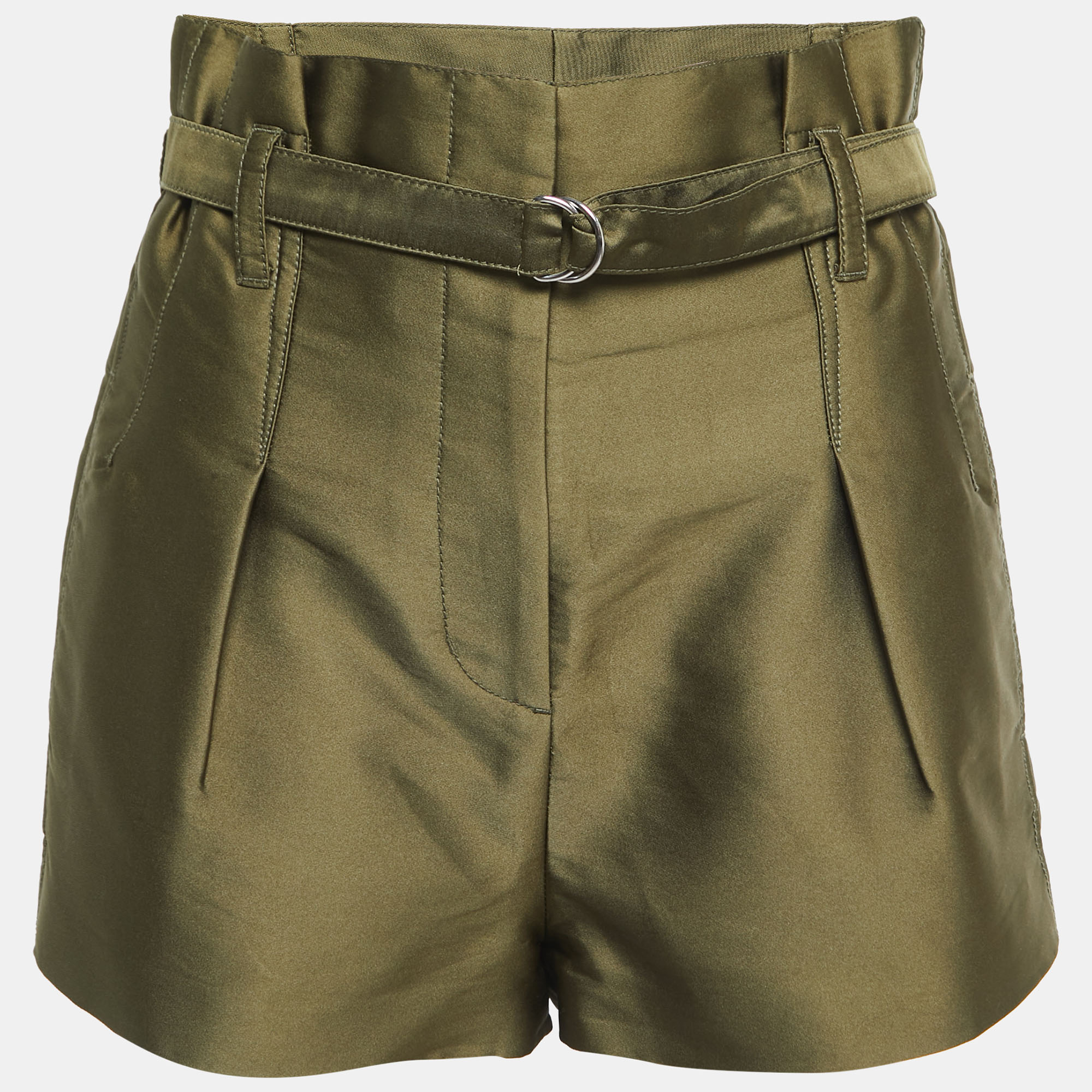 Pre Owned 3.1 Phillip Lim Green Satin Paperbag Waist Shorts XS