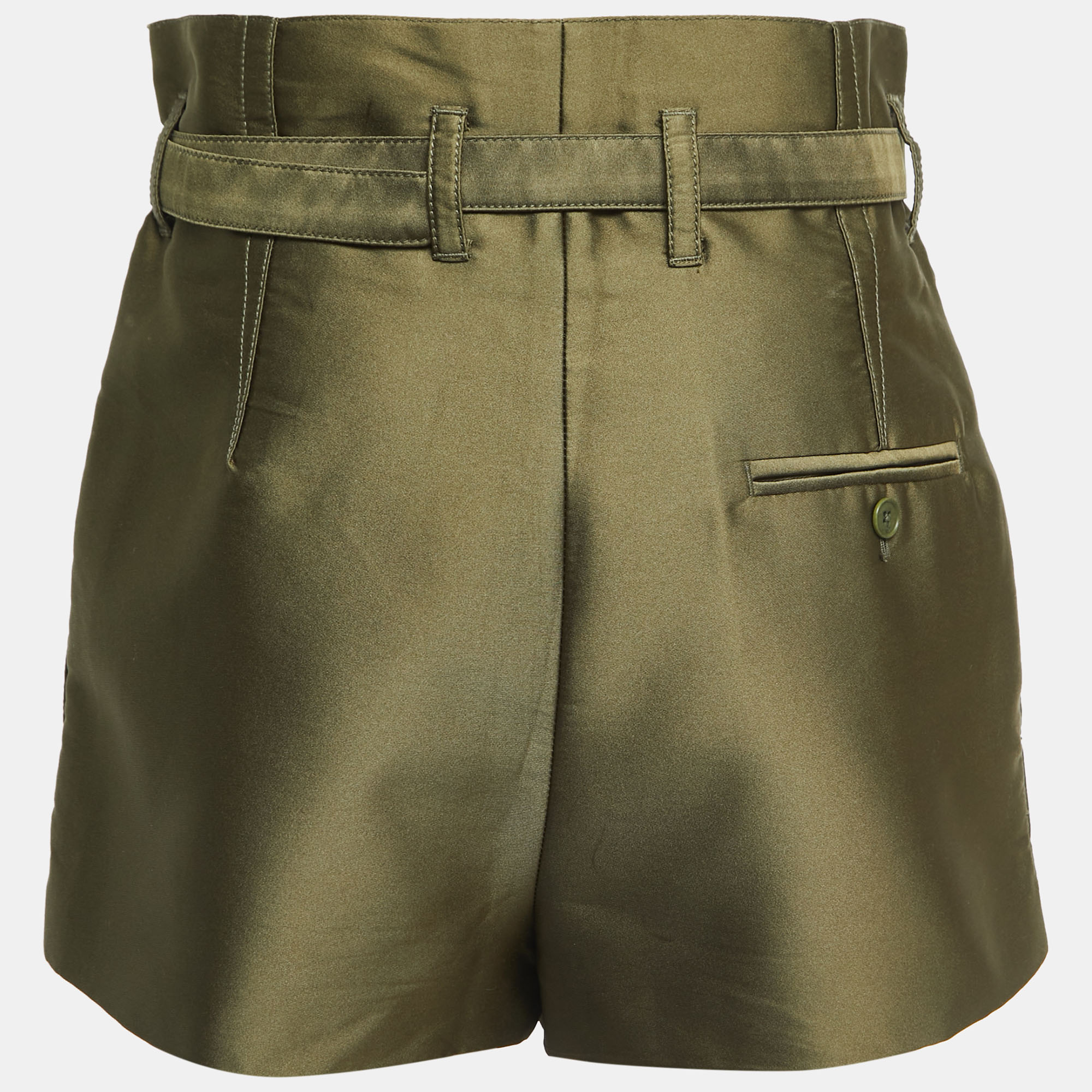 

3.1 Phillip Lim Green Satin Paperbag Waist Shorts