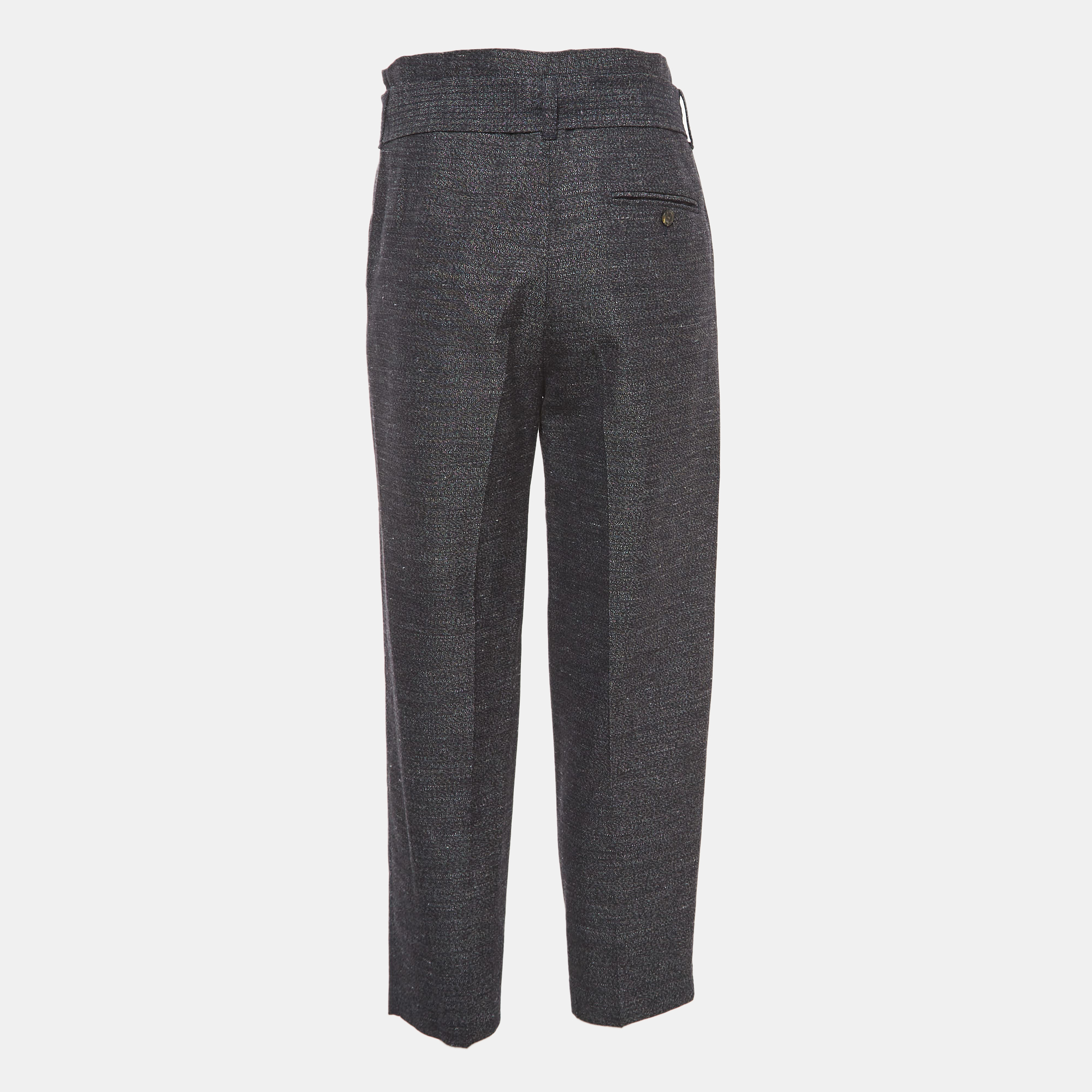 

3.1 Phillip Lim Navy Blue Patterned Wool Blend Belted Trousers