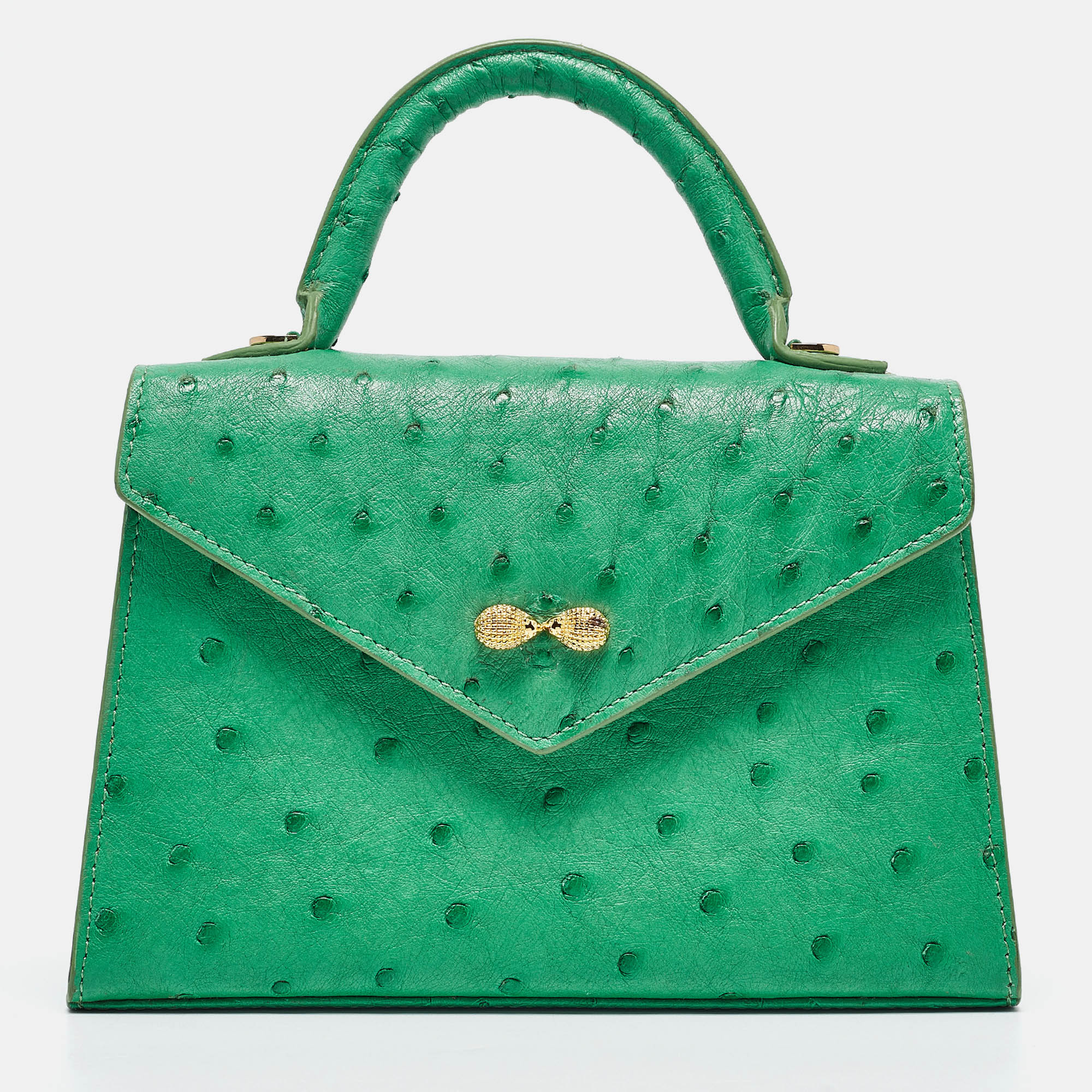 

Ethan K Ostrich Leather Mini Alla Top Handle Bag, Green