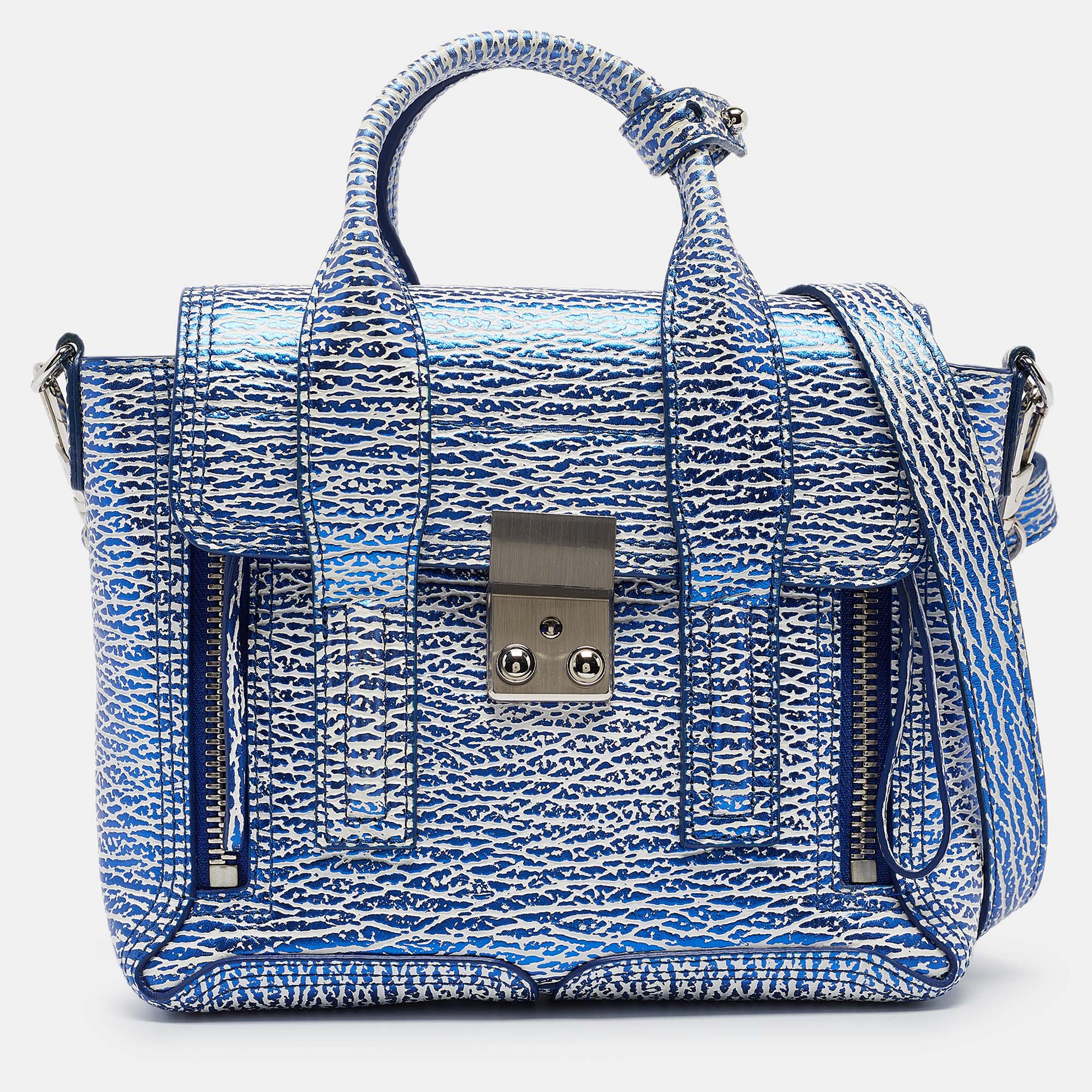 

3.1 Phillip Lim Blue/White Leather Mini Pashli Satchel