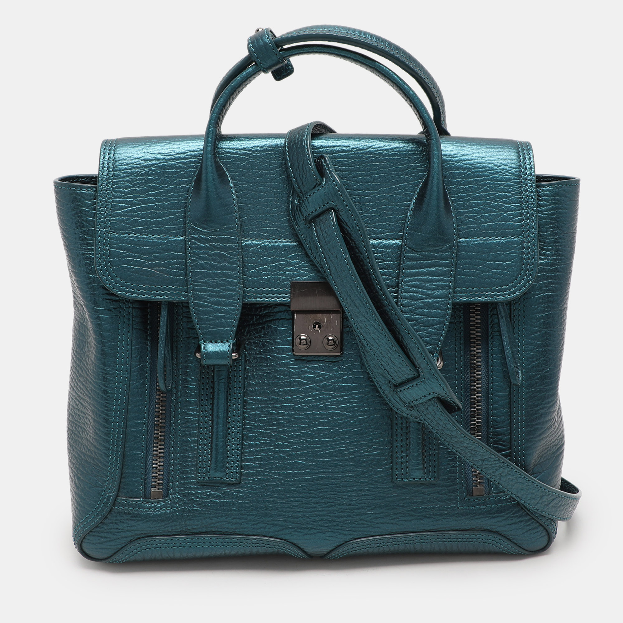 

3.1 Phillip Lim Metallic Blue Leather Pashli Satchel