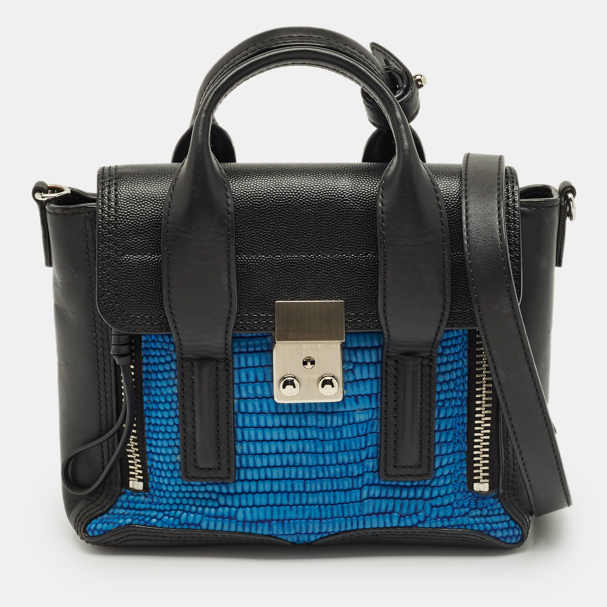 Pre-owned 3.1 Phillip Lim Black/blue Textured Leather Mini Pashli Satchel