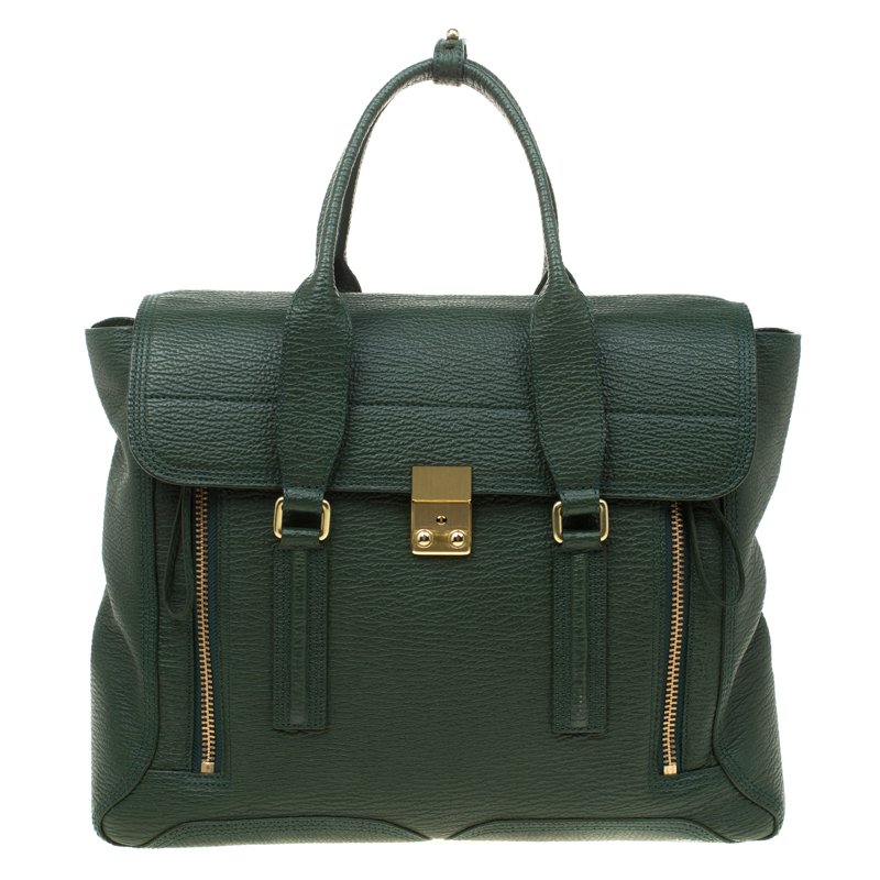 مملوكة مسبقًا حقيبة 3.1 فيليب ليم يد علوية باشلي كبيرة جلد خضراء ليمونية