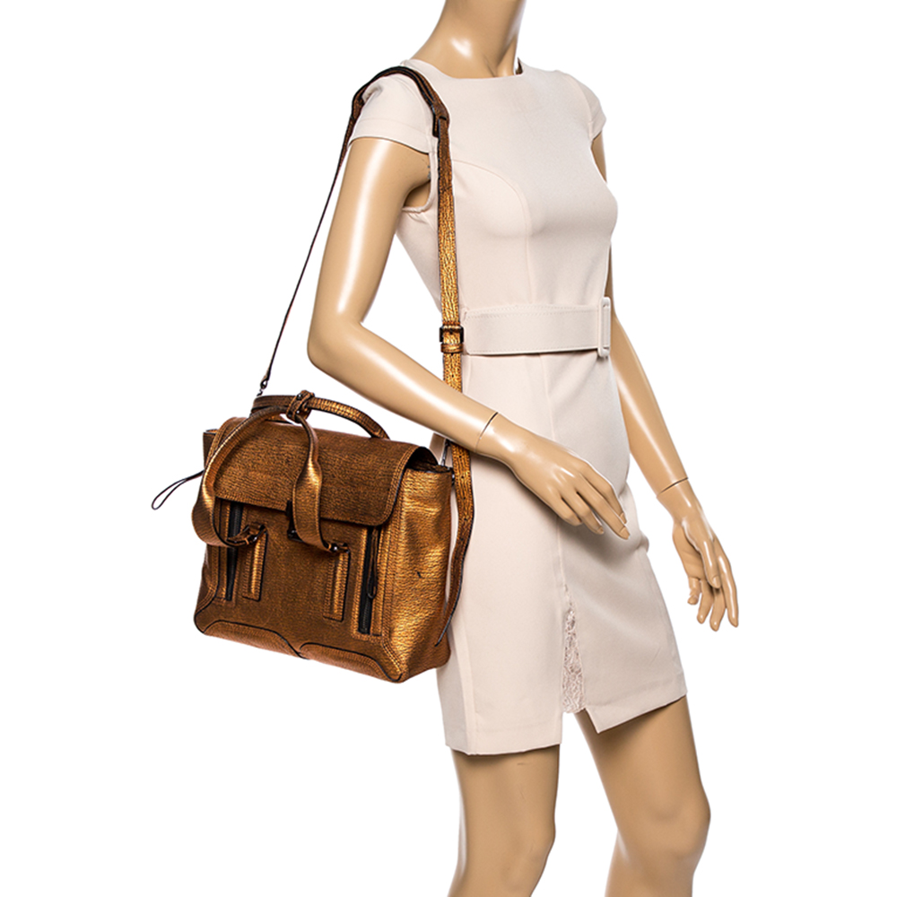 

3.1 Phillip Lim Metalic Bronze Grained Leather  Pashli Satchel, Metallic