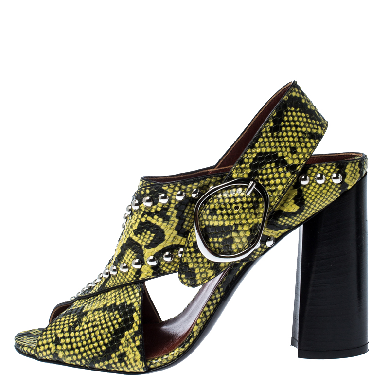

3.1 Phillip Lim Yellow/Black Python Embossed Leather Patsy Criss Cross Sandals Size