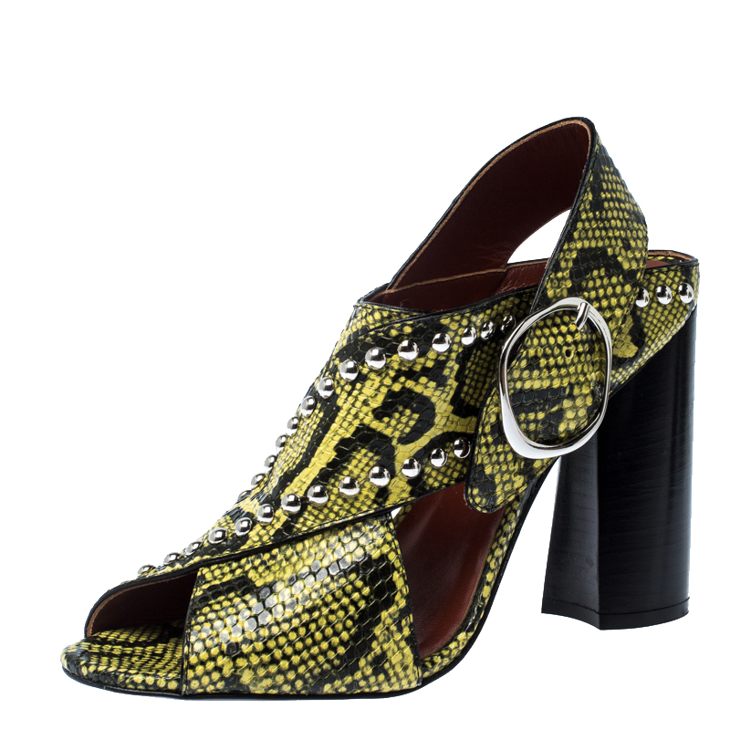 Pre Owned 3.1 Phillip Lim Yellow/Black Python Embossed Leather Patsy Criss Cross Sandals Size 41