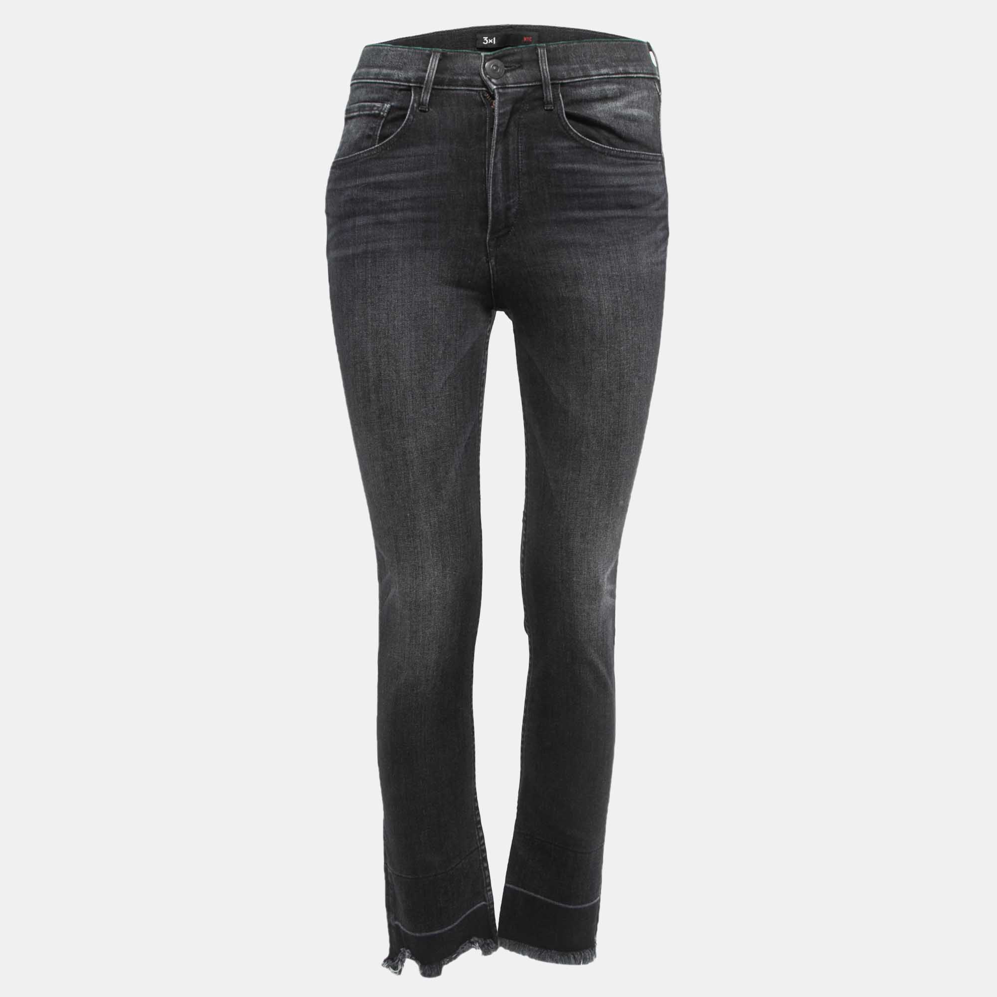 

3x1 Black Stretch Cotton Slim Fit Shelter Cropped Jeans /Waist 25