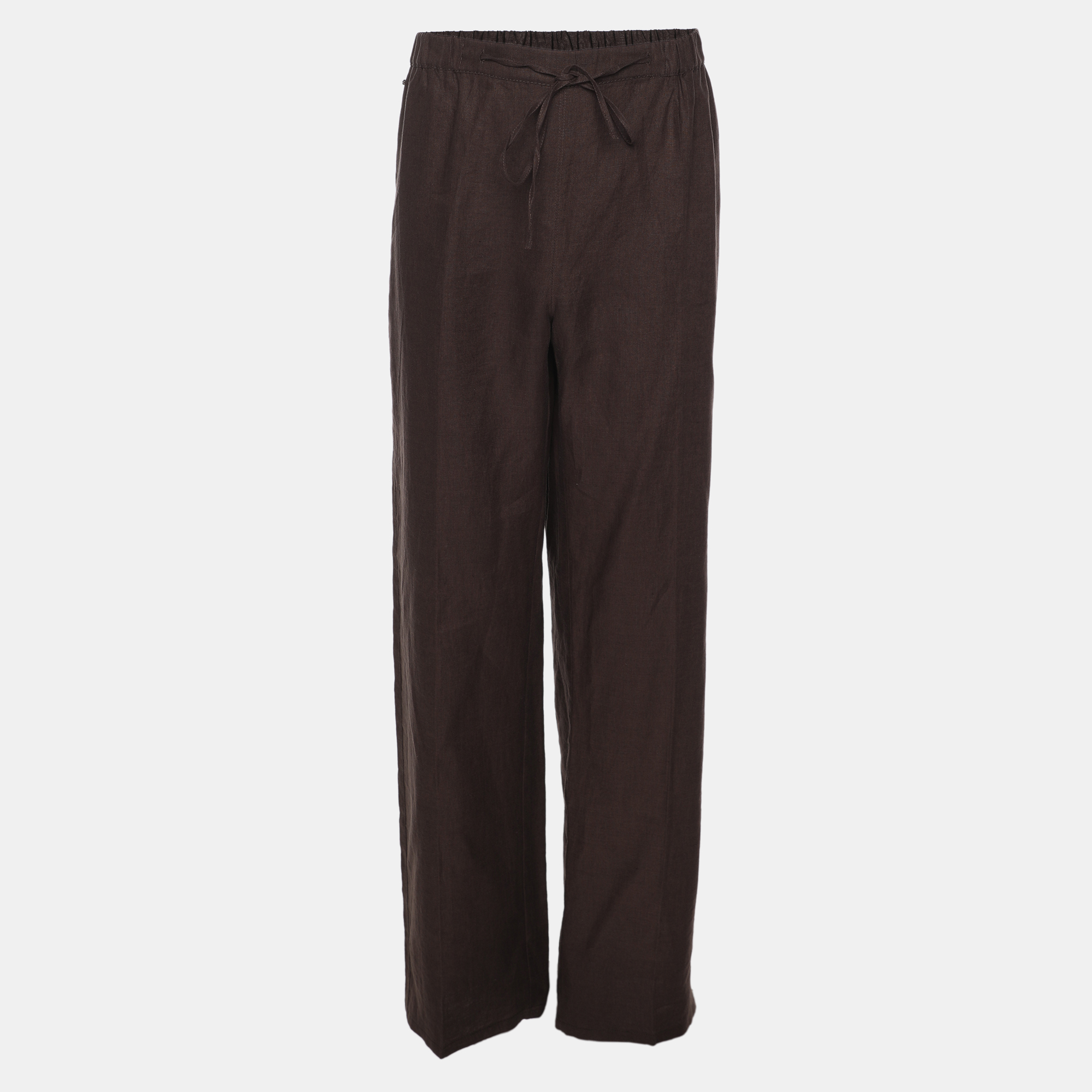 Pre-owned 424 Marina Sport By Marina Rinaldi Brown Linen Wide Leg Trousers Xxxl