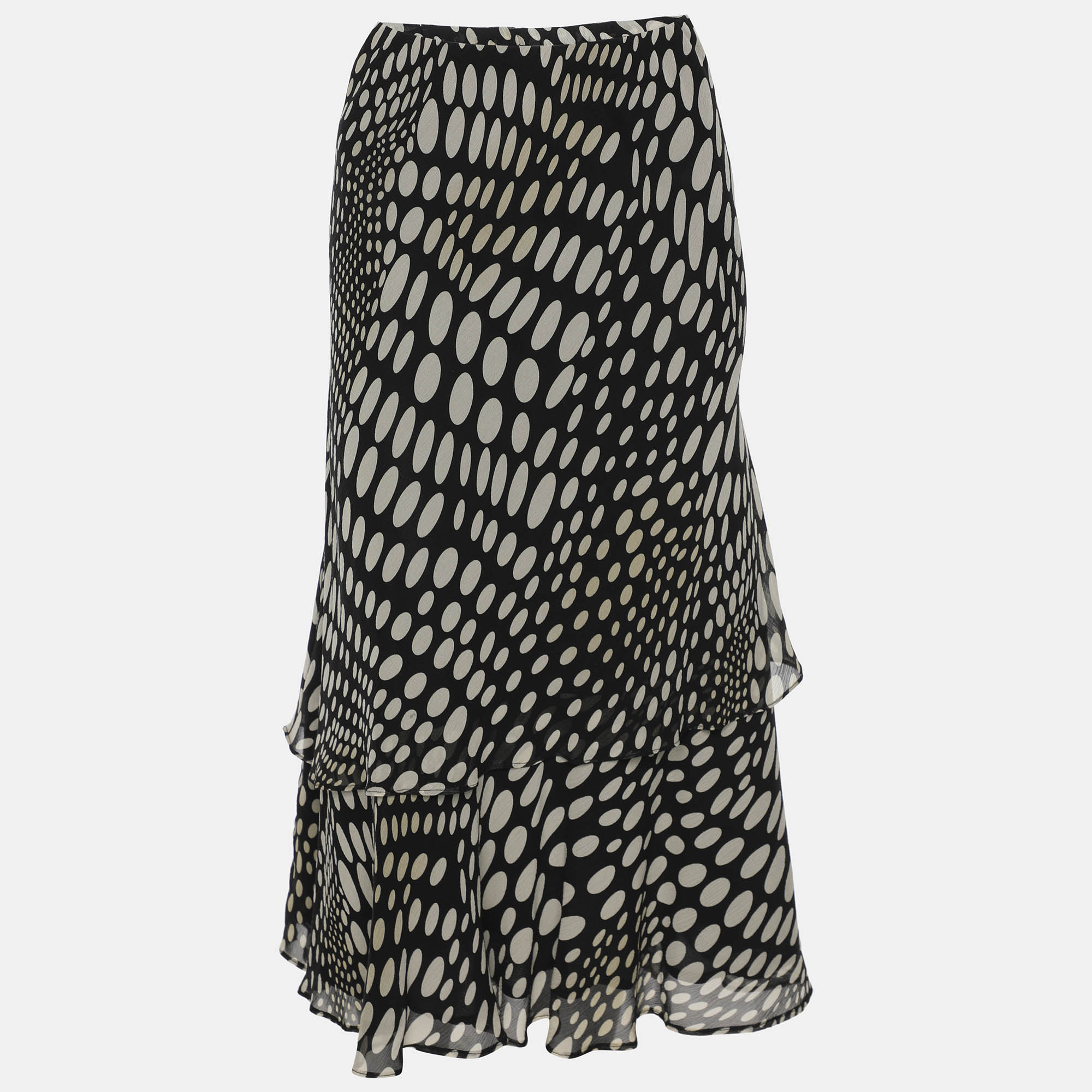 

Elena Miro Printed Silk Layered Midi Skirt XL, Black