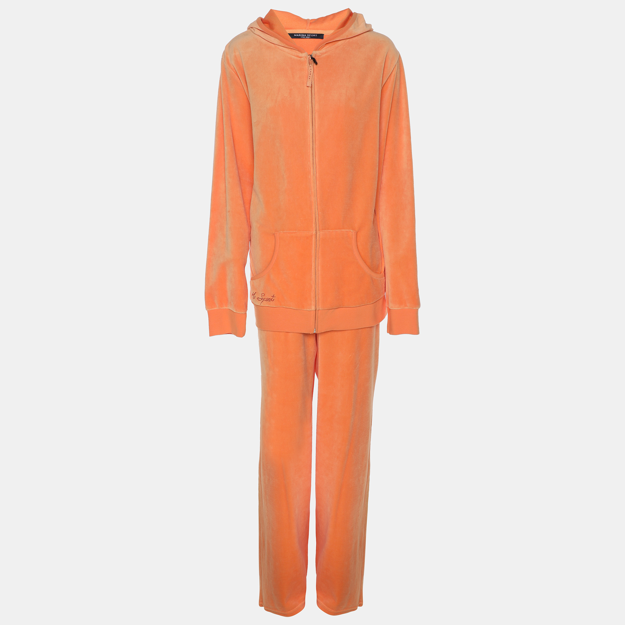 Pre-owned 424 Marina Sport By Marina Rinaldi Orange Jersey Hoodie And Joggers Set L