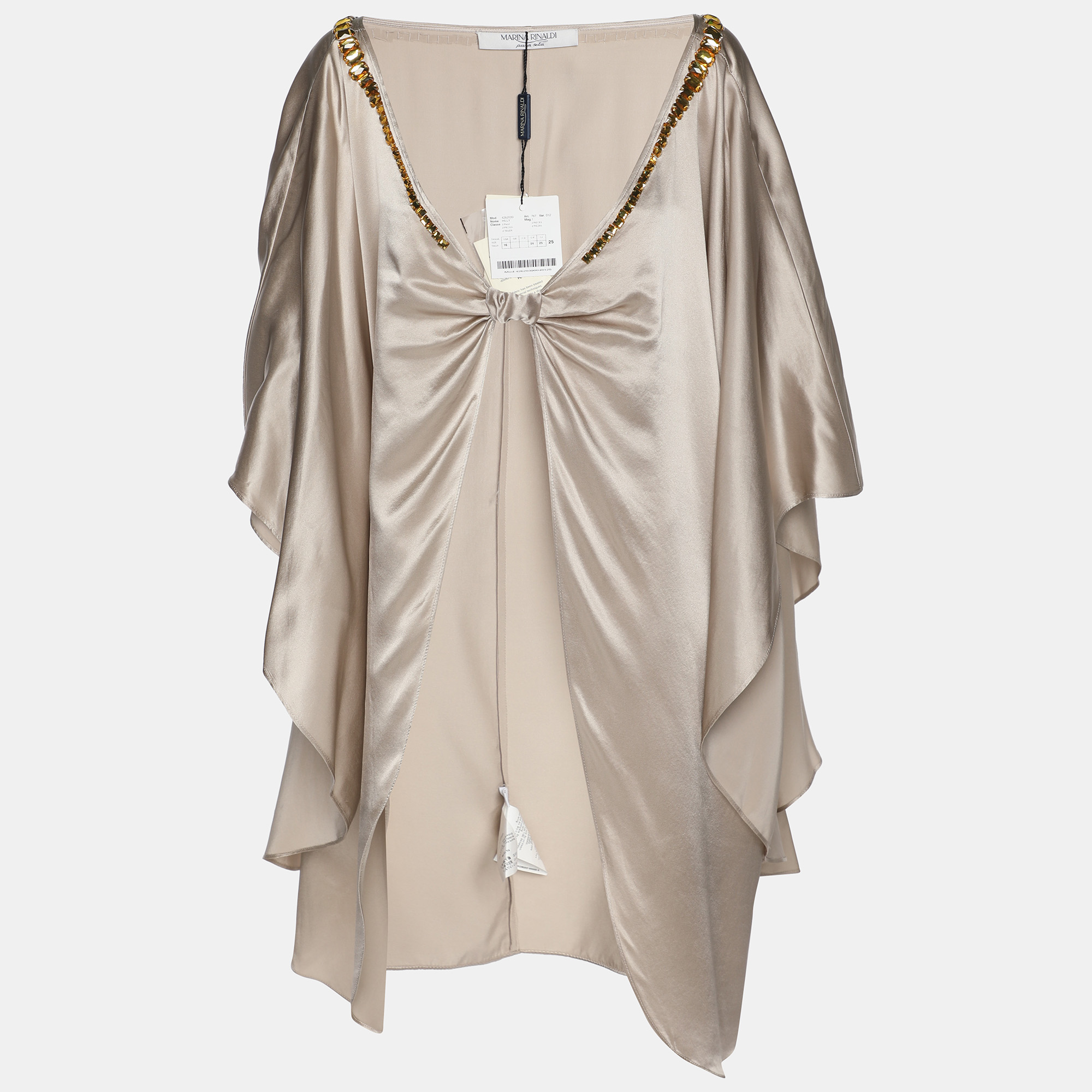 

Marina Rinaldi Beige Satin Crystal Embellished Poncho L