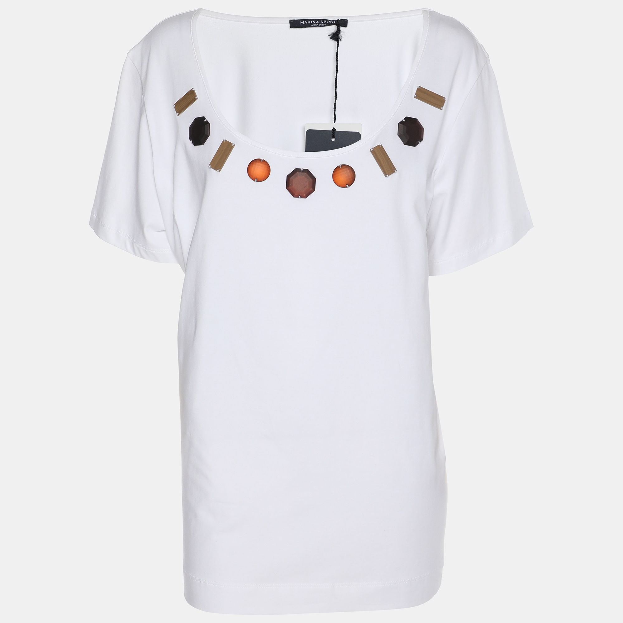 

Marina Sport by Marina Rinaldi White Jersey Embellished T-Shirt L