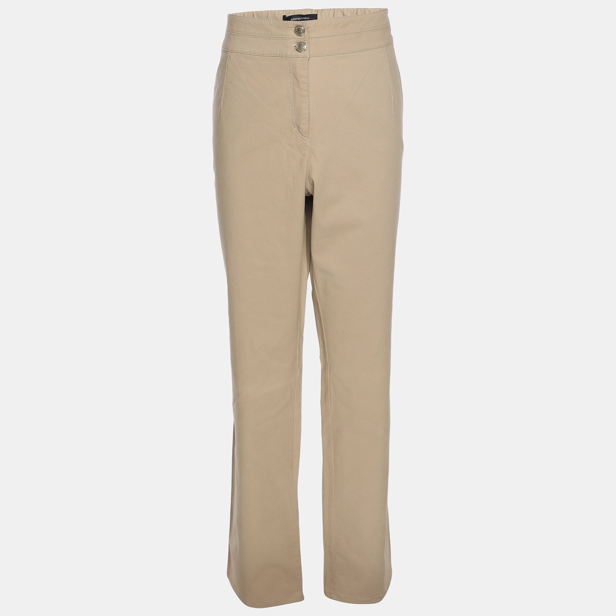 Pre-owned 424 Elena Miro Khaki Stretch Cotton Wide Leg Pants Xl In Sand