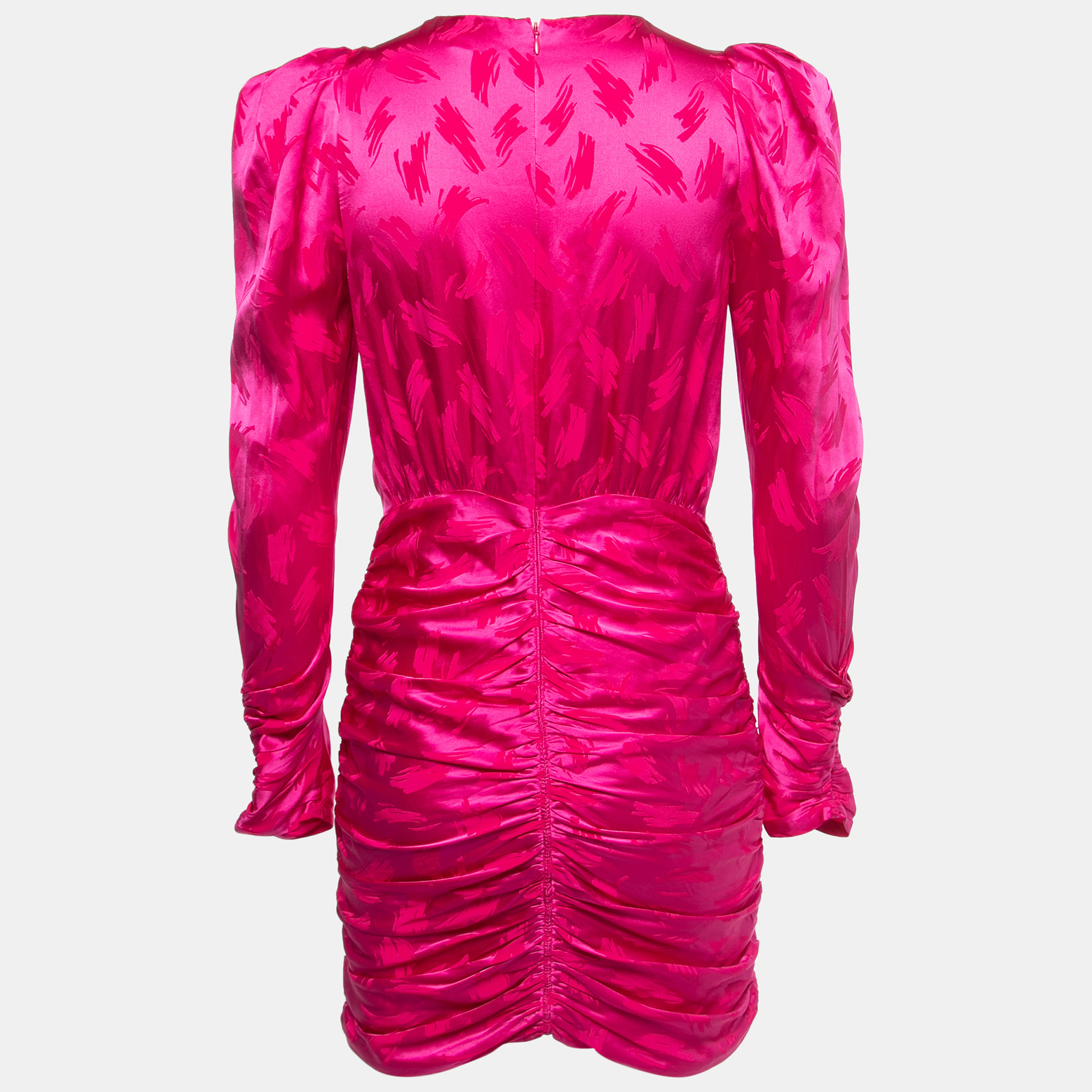 

Ronny Kobo Hot Pink Satin Knot Detail Ruched Mini Dress