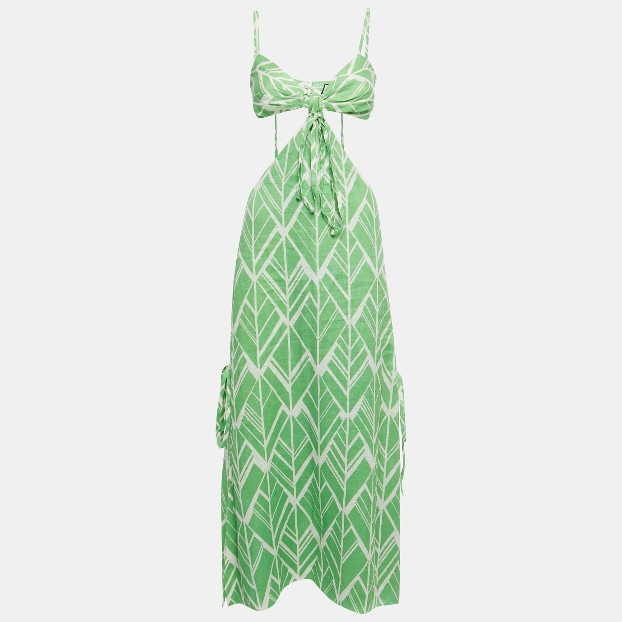 

Alexis Green Printed Linen Cutout Detail Midi Dress