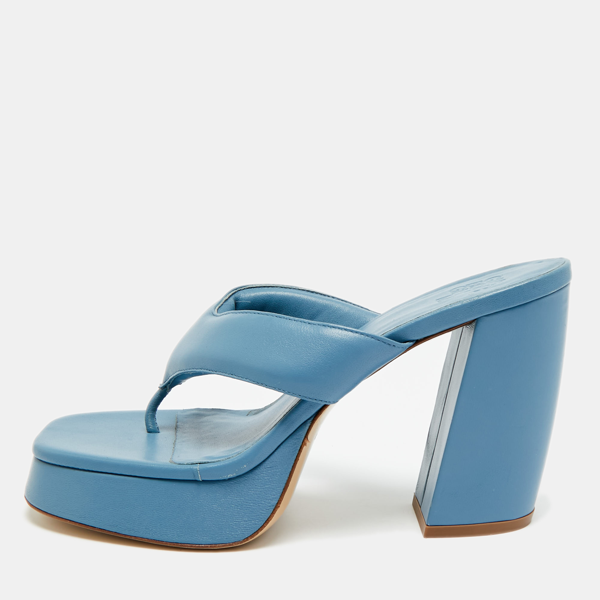 Pre-owned Gia Borghini Size 39 Blue Leather Platform Thong Sandals
