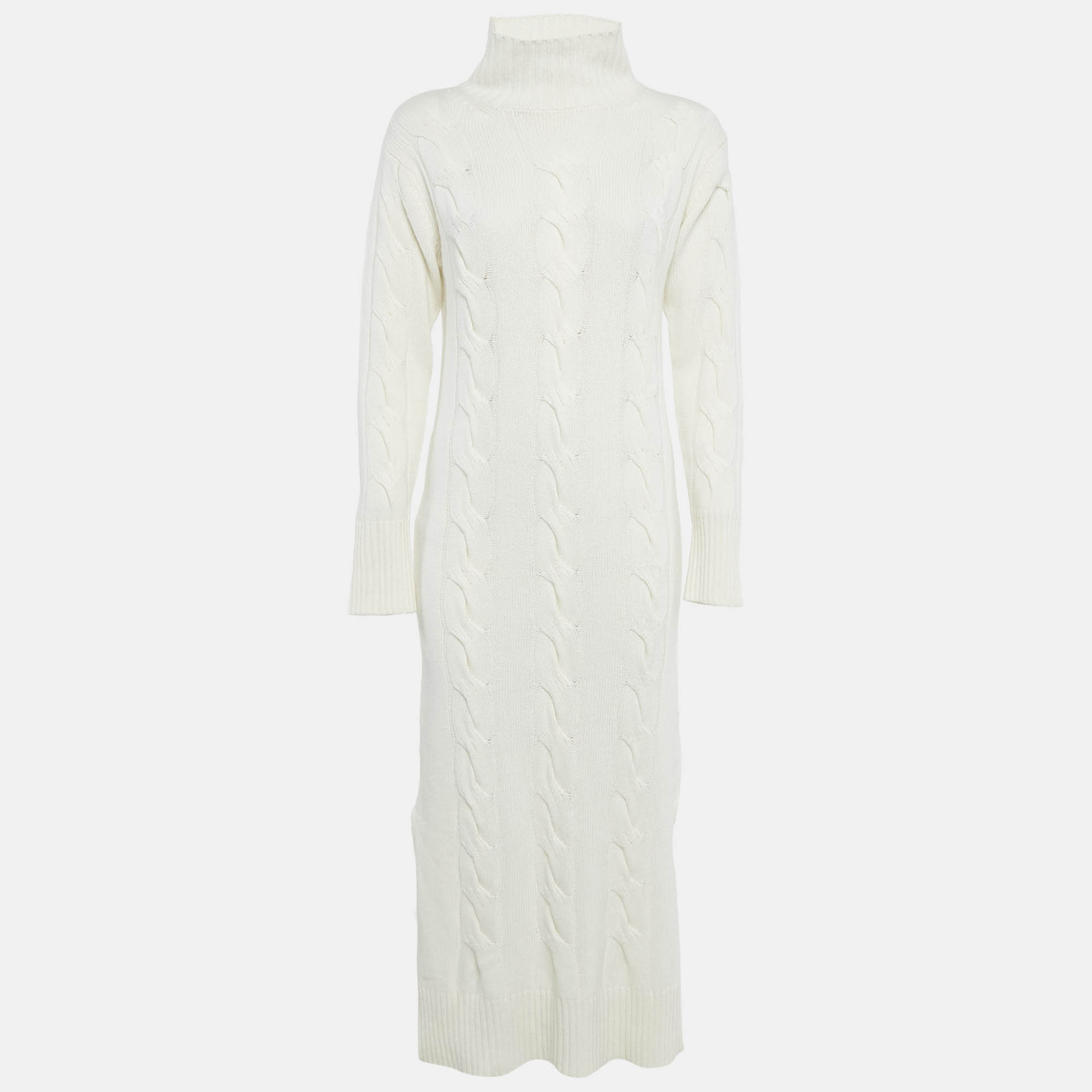 

8 by Yoox Off-White Cable Knit High Neck Long Dress S