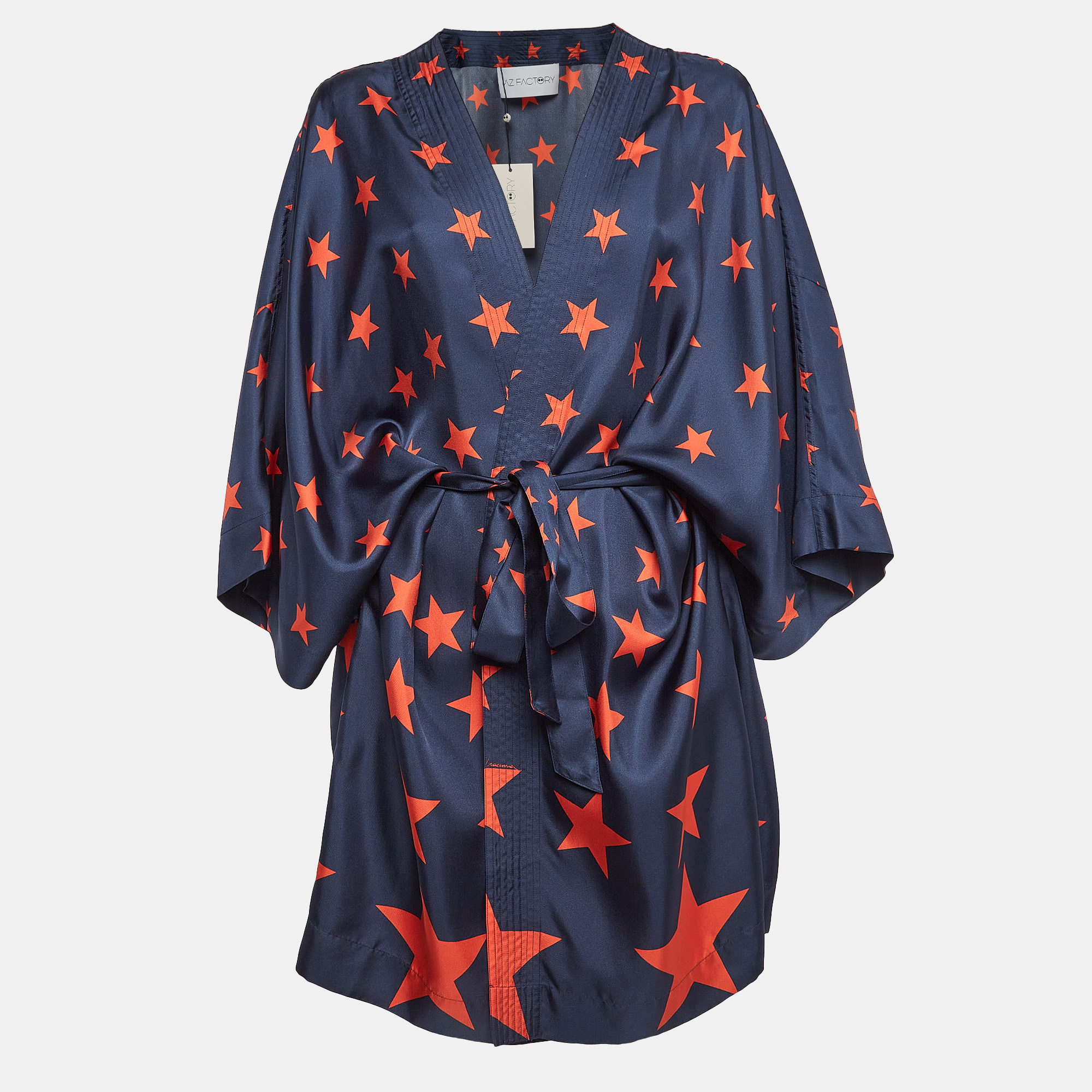 

AZ Factory Blue You're A Star Print Silk Kimono M/L