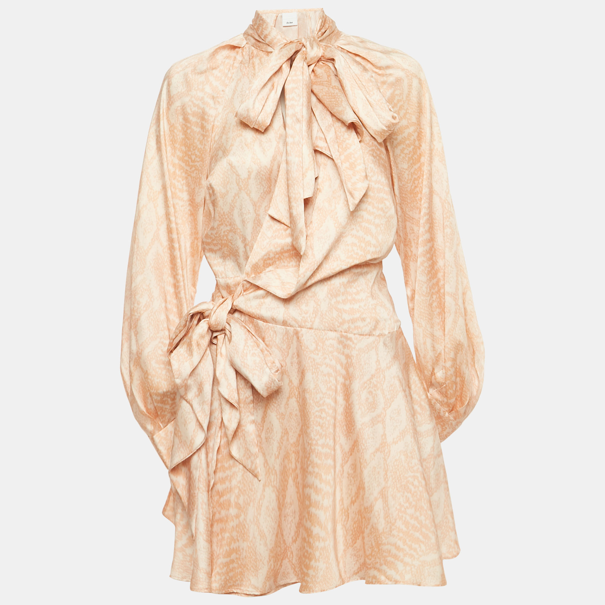

Acler Beige Snakeskin Print Satin Mini Wrap Dress S