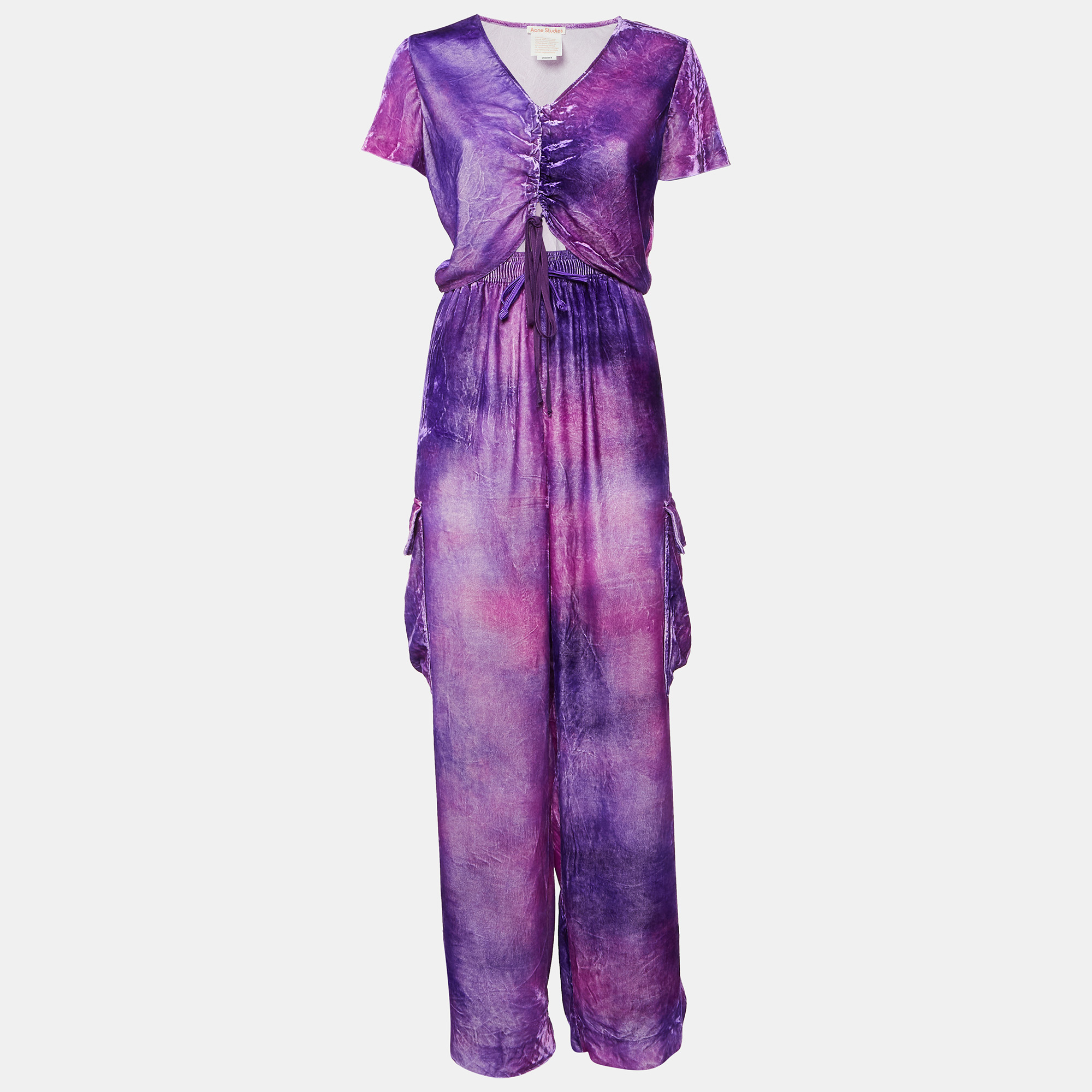 

Acne Studios Purple Velvet Crop Top and Track Pants Set L