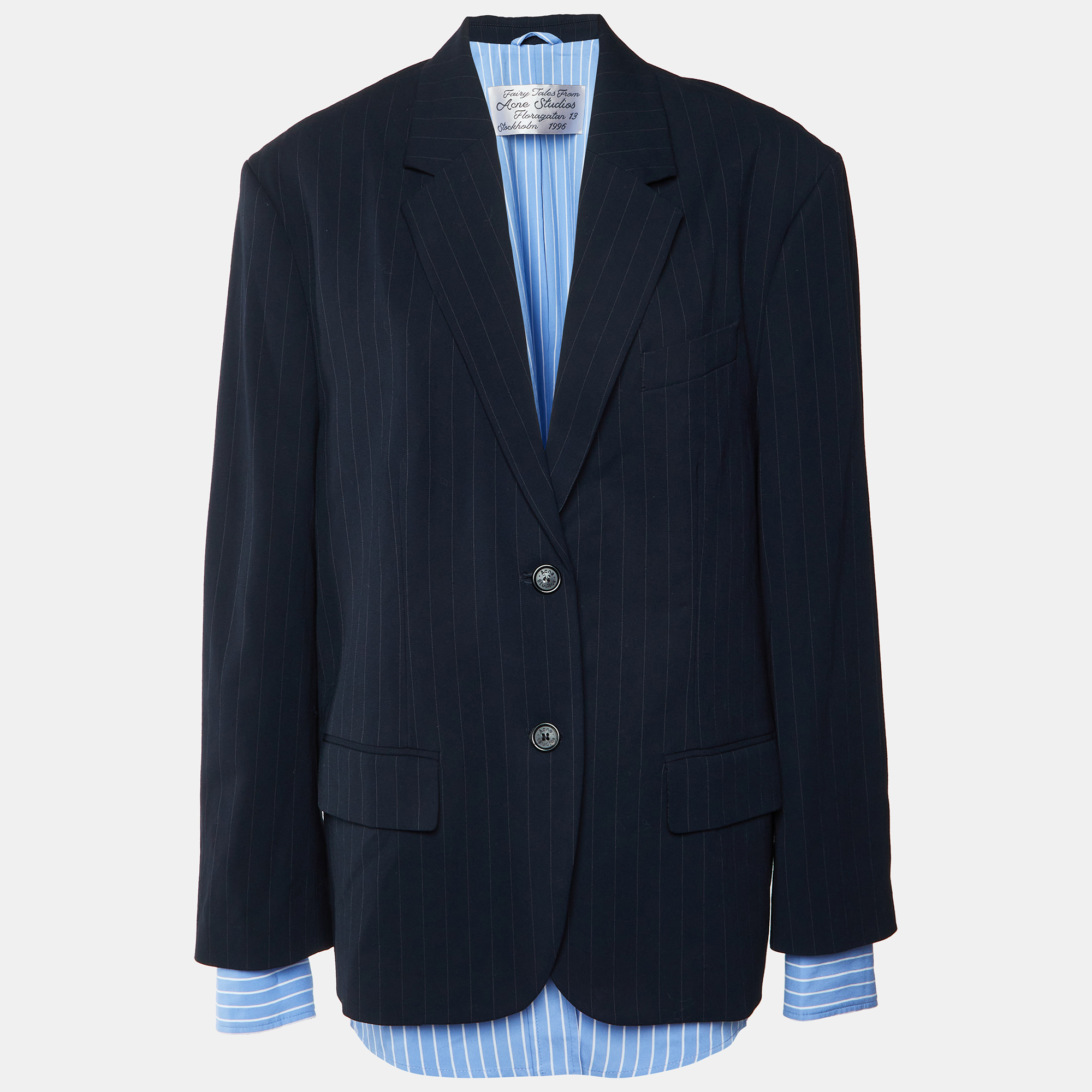 Pre-owned Acne Studios Black/blue Pinstriped Wool And Cotton Layered Blazer S