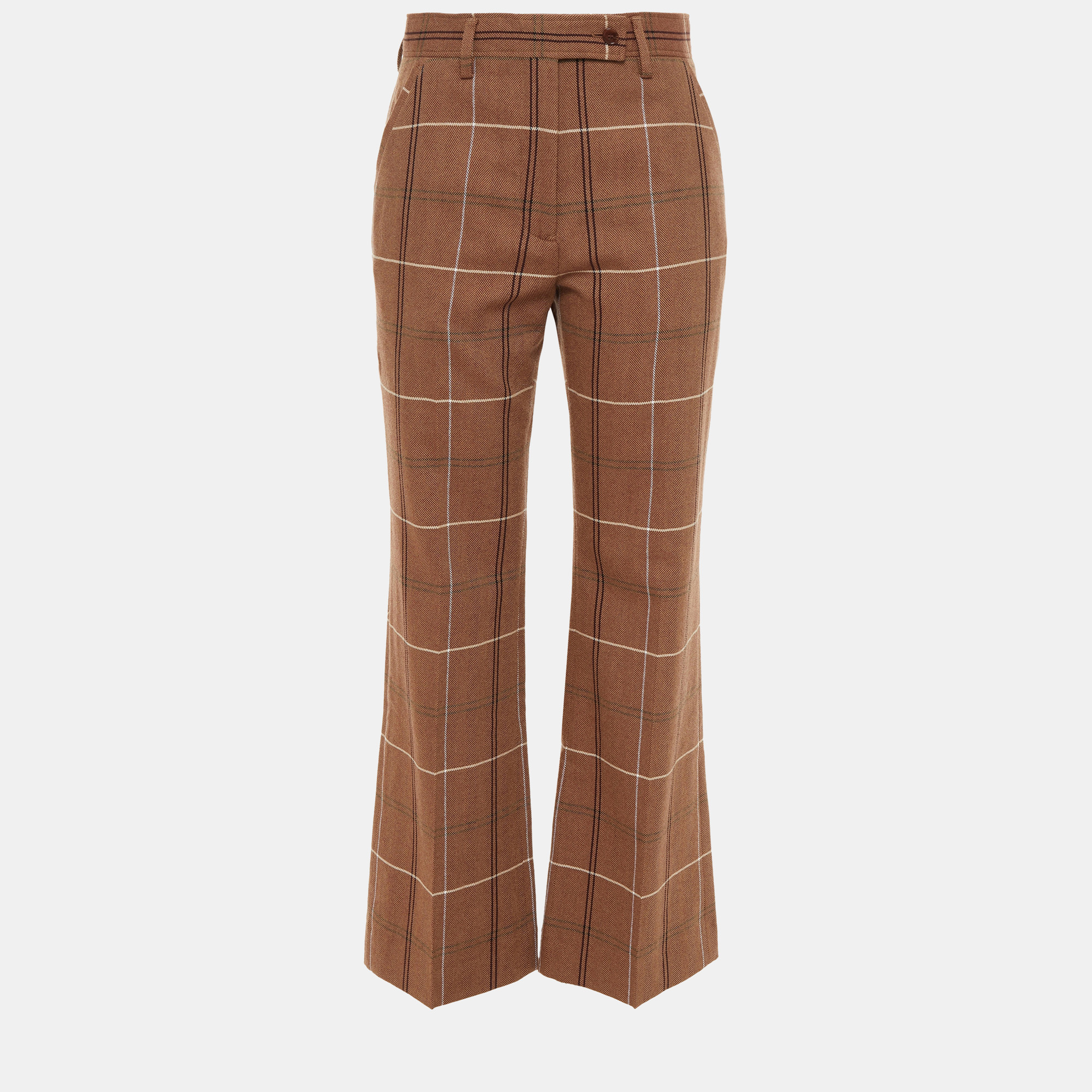 Pre-owned Acne Studios Brown Checked Wool Straight Leg Pants Xs (eu 34)