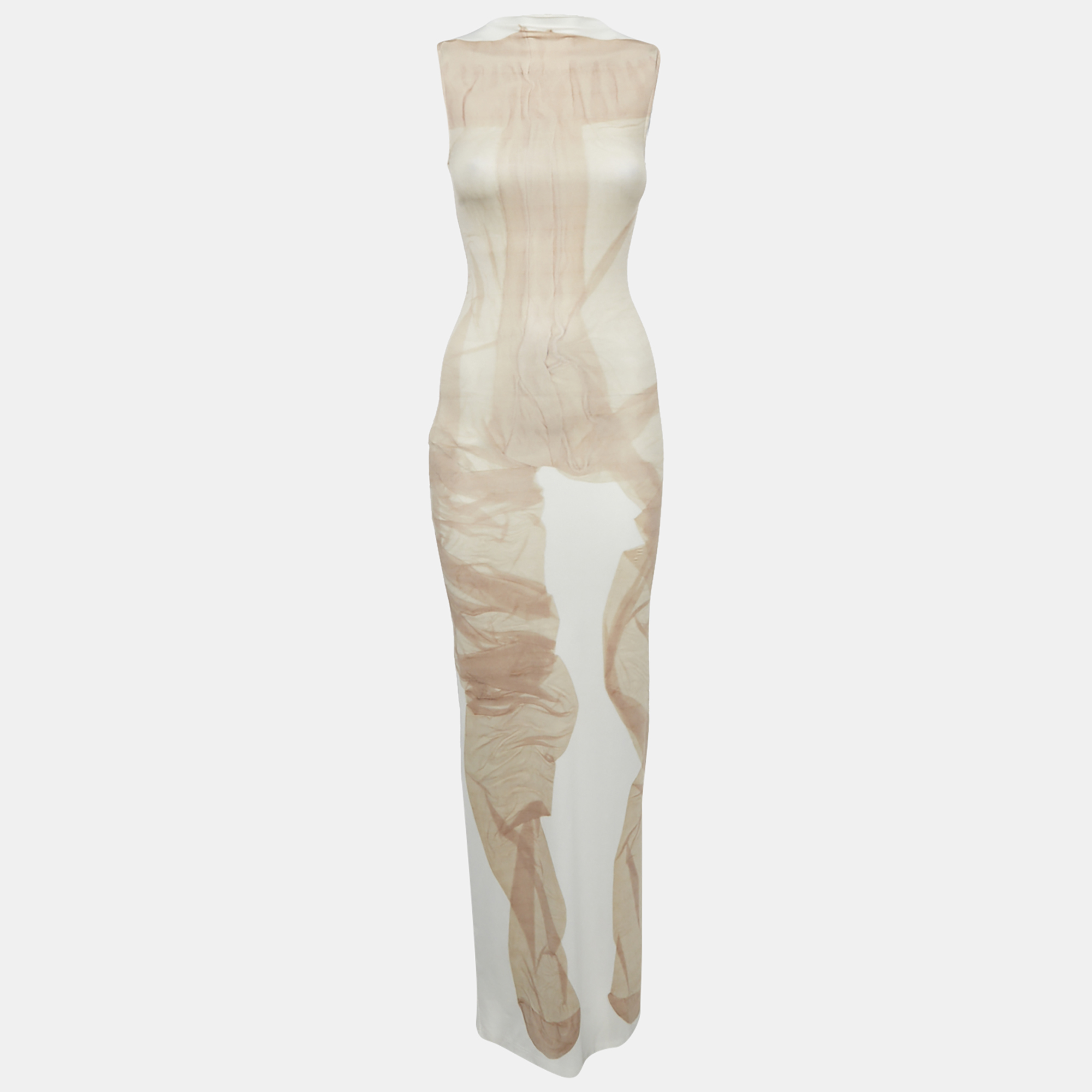 

Acne Studios White/Beige Abstract Print Jersey Maxi Dress XXS