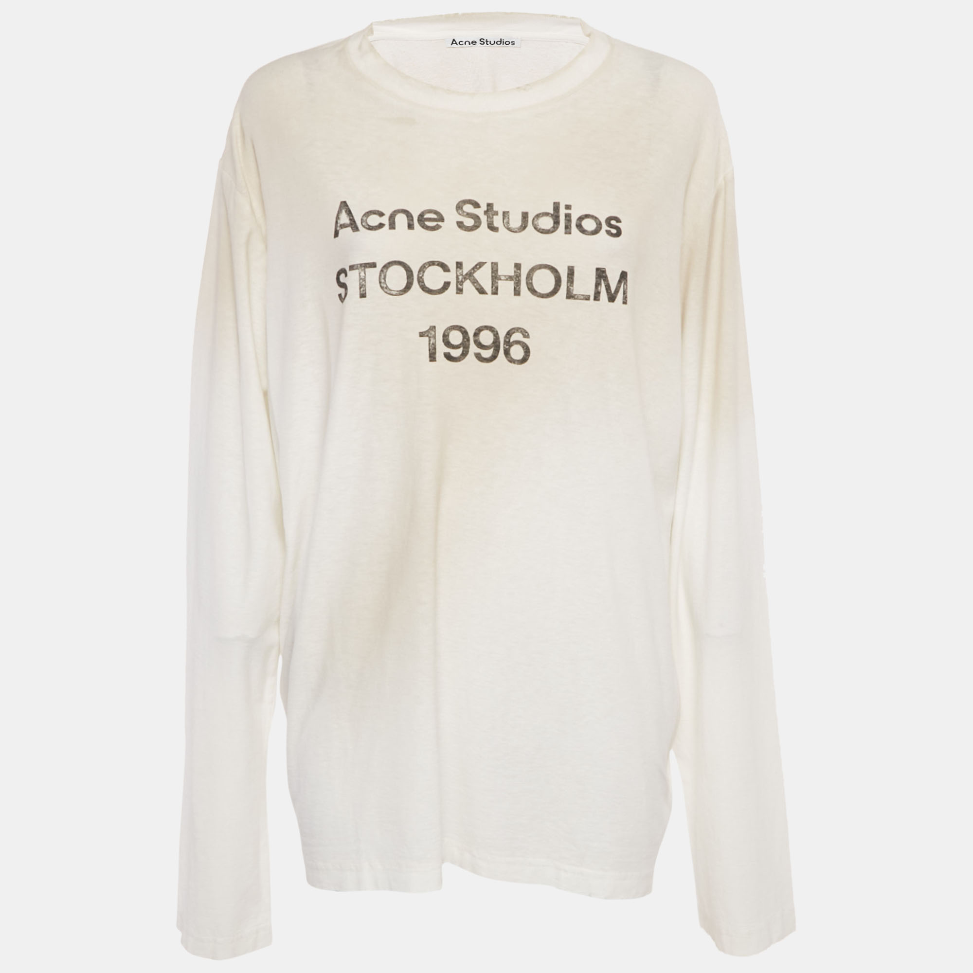 Pre-owned Acne Studios Cream Cotton & Hemp Long Sleeve T-shirt L In Beige