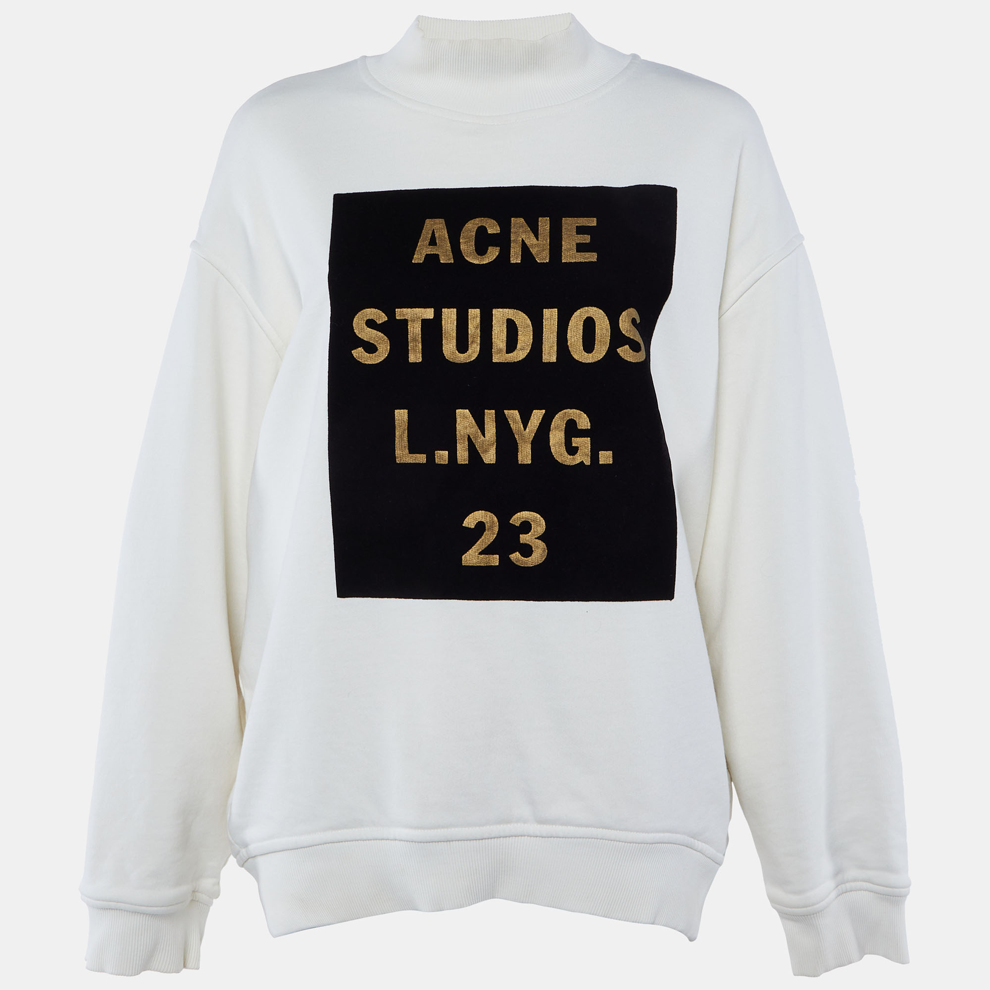 

Acne Studios Cream Flocked Logo Cotton High Neck Sweatshirt M