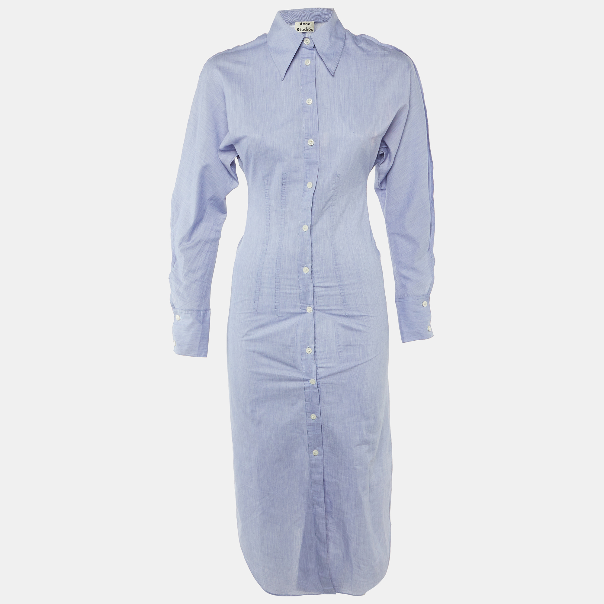 Acne Studios Blue Cotton Button Front Long Shirt Dress XS
