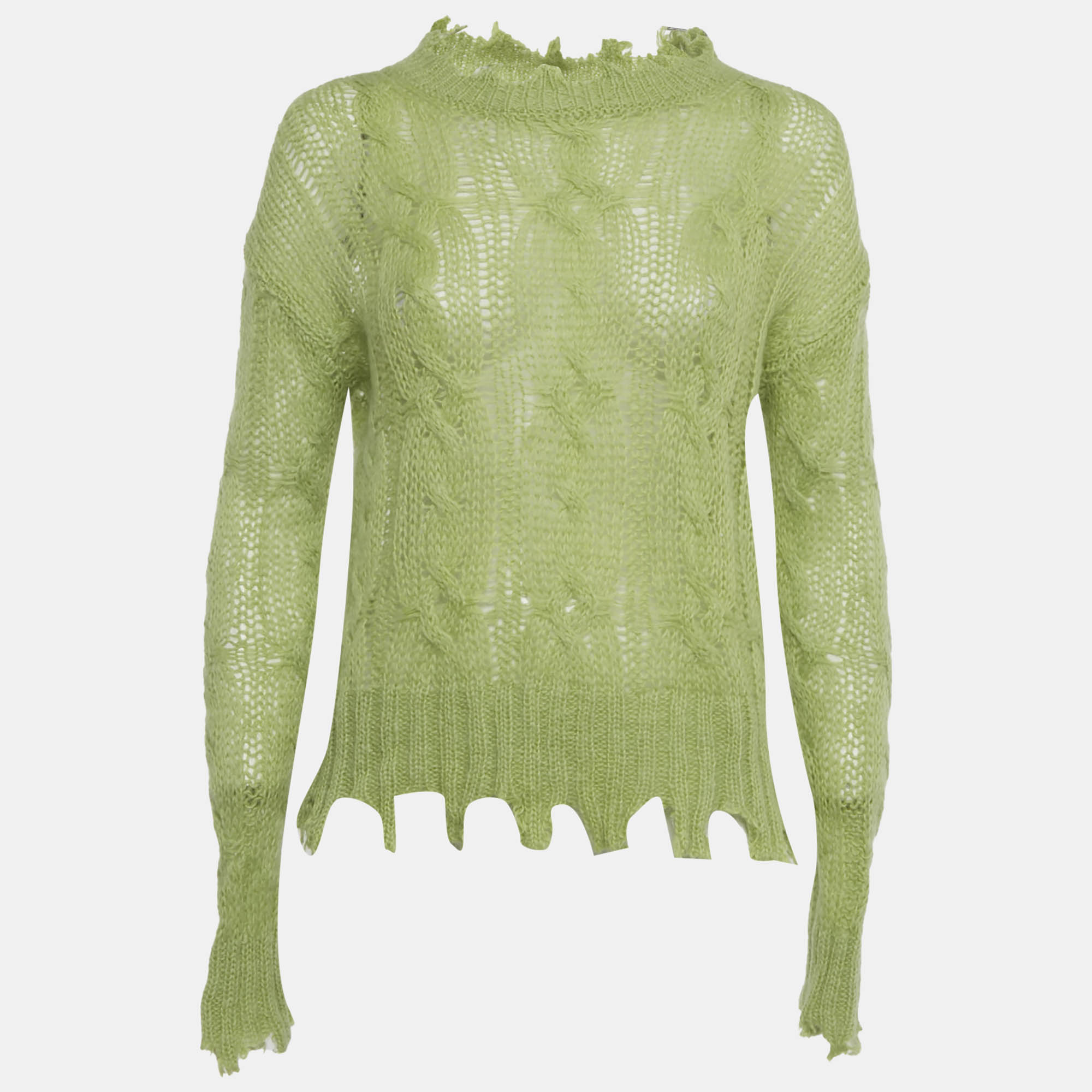 

Acne Studios Lime Green Frayed Cable Knit Sweater M