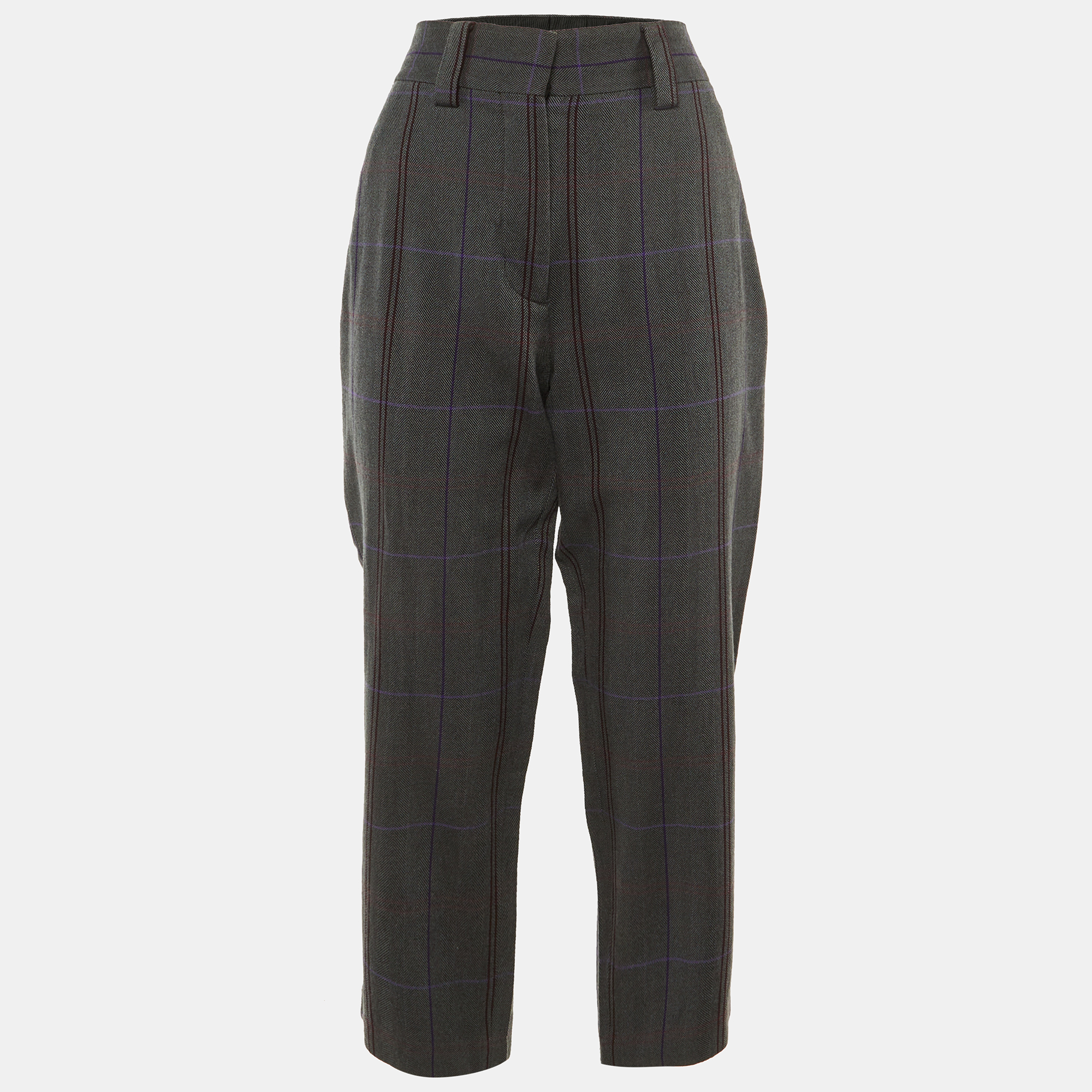 Pre-owned Acne Studios Grey Patterned Wool Blend Regular Fit Trousers S In Gray