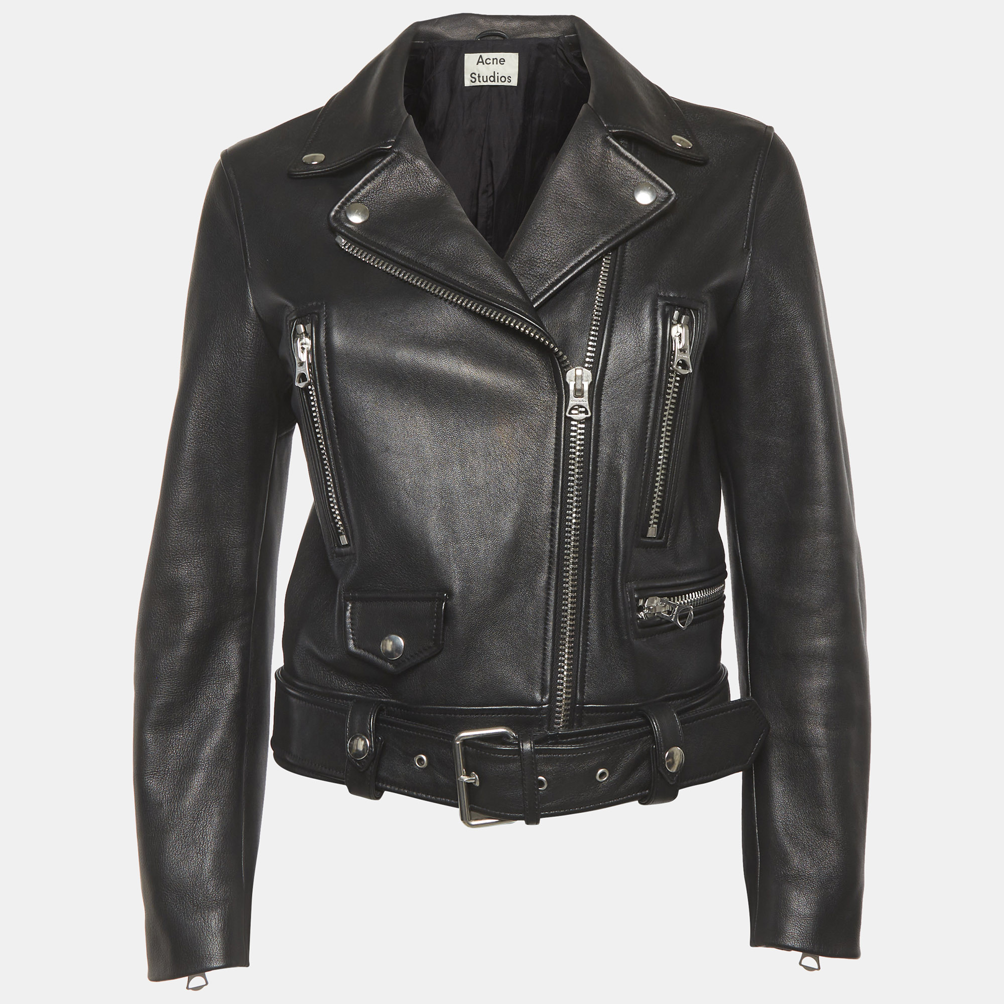 

Acne Studios Black Leather Mock Biker Jacket S