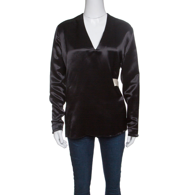 

Acne Studios Black Satin Belted Cathay Blouse