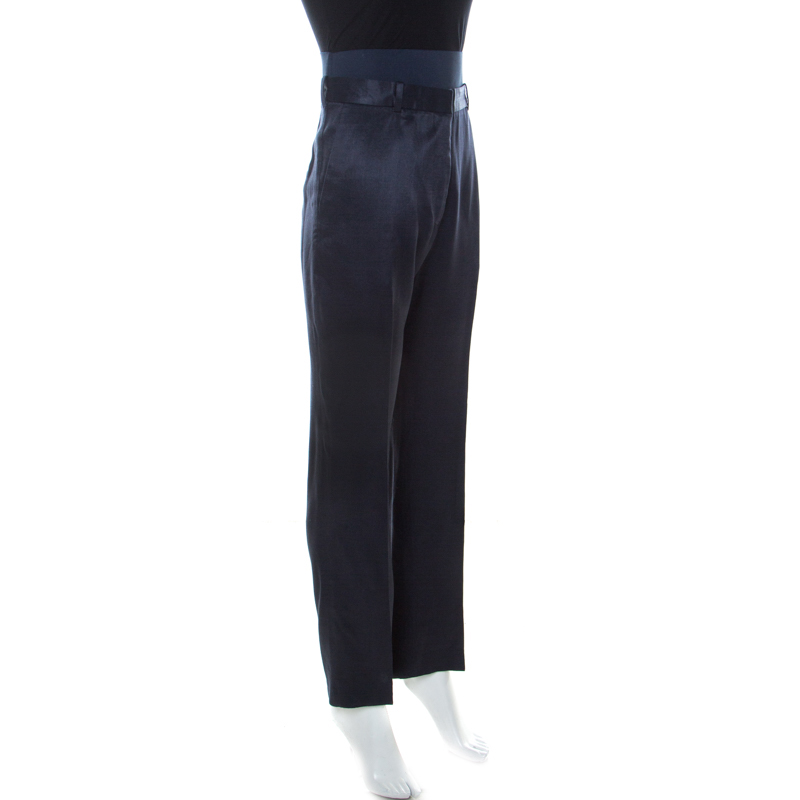 

Acne Studios Navy Blue Wool Detachable Elastic Waistband Nora Pants