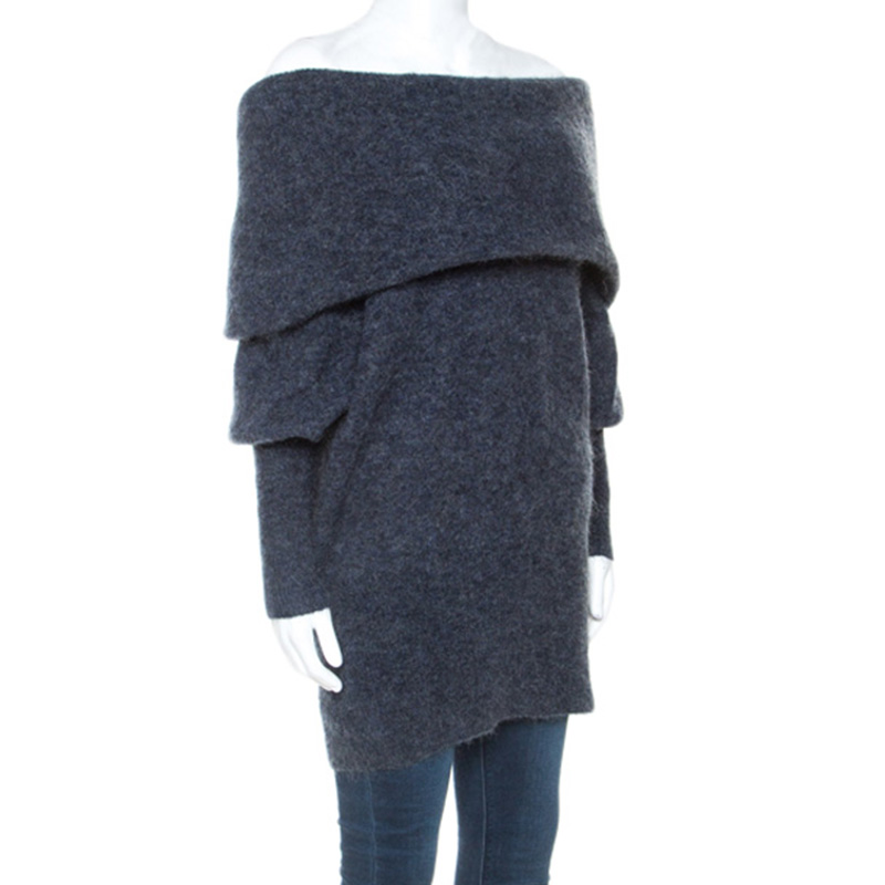 

Acne Studios Grey Mohair Blend Folded Off Shoulder Sweater
