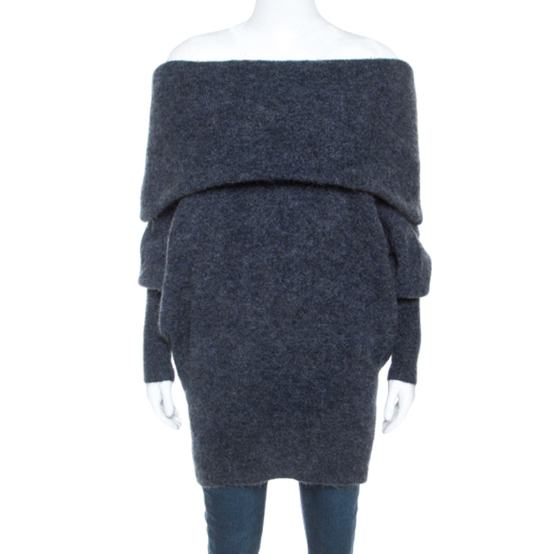 Pre Owned Acne Studios Grey Mohair Blend Folded Off Shoulder Sweater XS