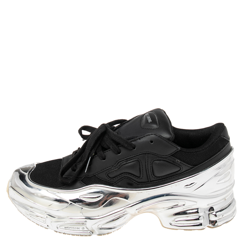 

Adidas By Raf Simons Black-Silver Leather And Mesh Ozweego Sneakers Size