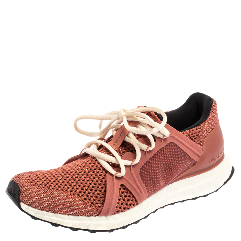 Adidas Originals Adidas By Stella Mccartney Pink And Knit Fabric Ultra Boost Lace Up Sneakers Size 38 2/3