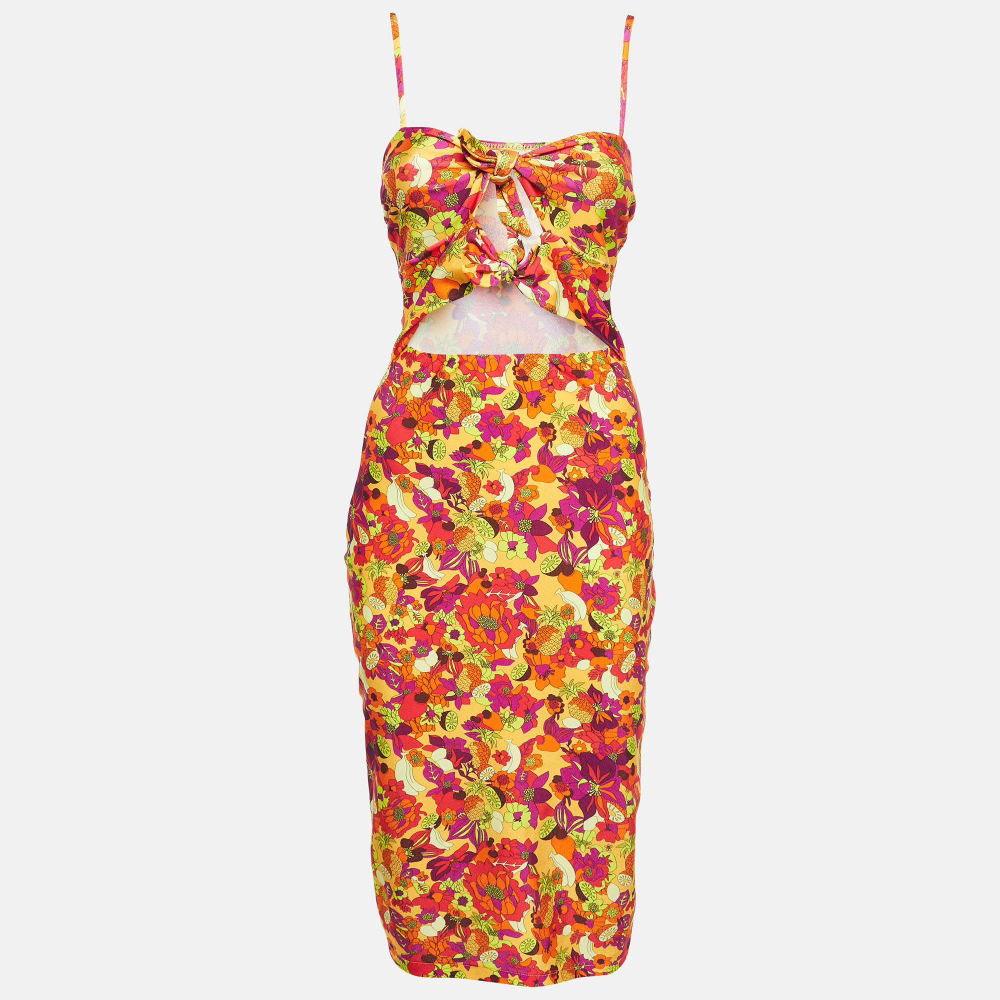 

Adriana Degreas Multicolor Fruits Print Jersey Cut-Out Short Dress