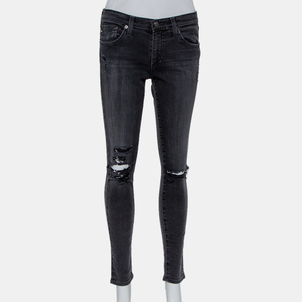 Pre-owned Adriano Goldschmied Dark Grey Denim Distressed Skinny Ankle Length Jeans M