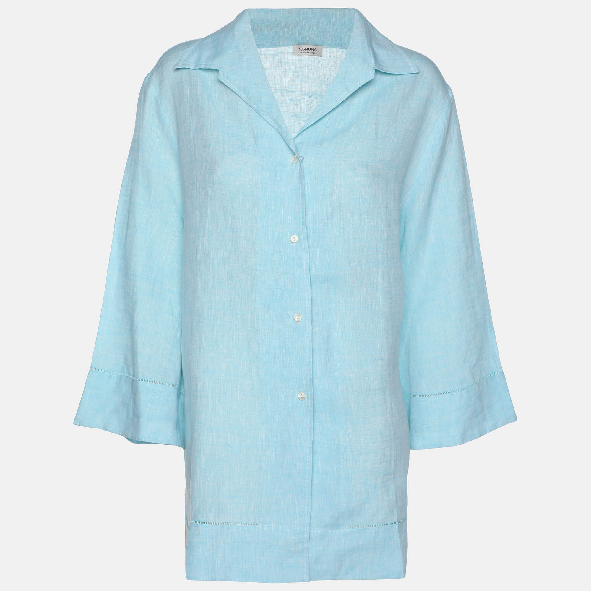 Pre-owned Agnona Blue Linen Long Sleeve Shirt Xl