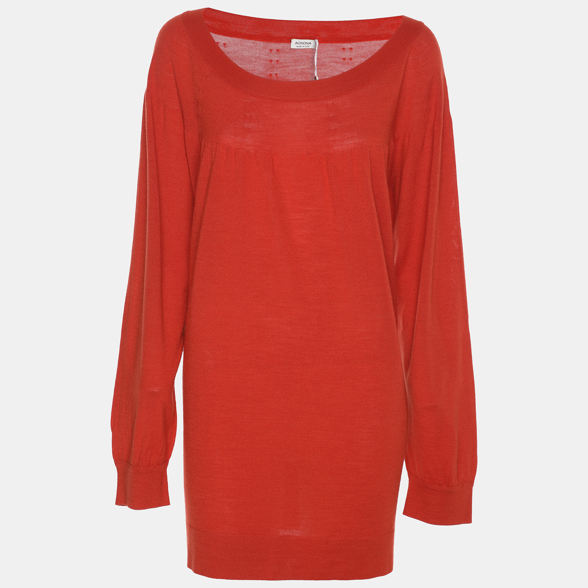 Pre-owned Agnona Agona Orange Stretch Knit Long Sleeve Sweater L