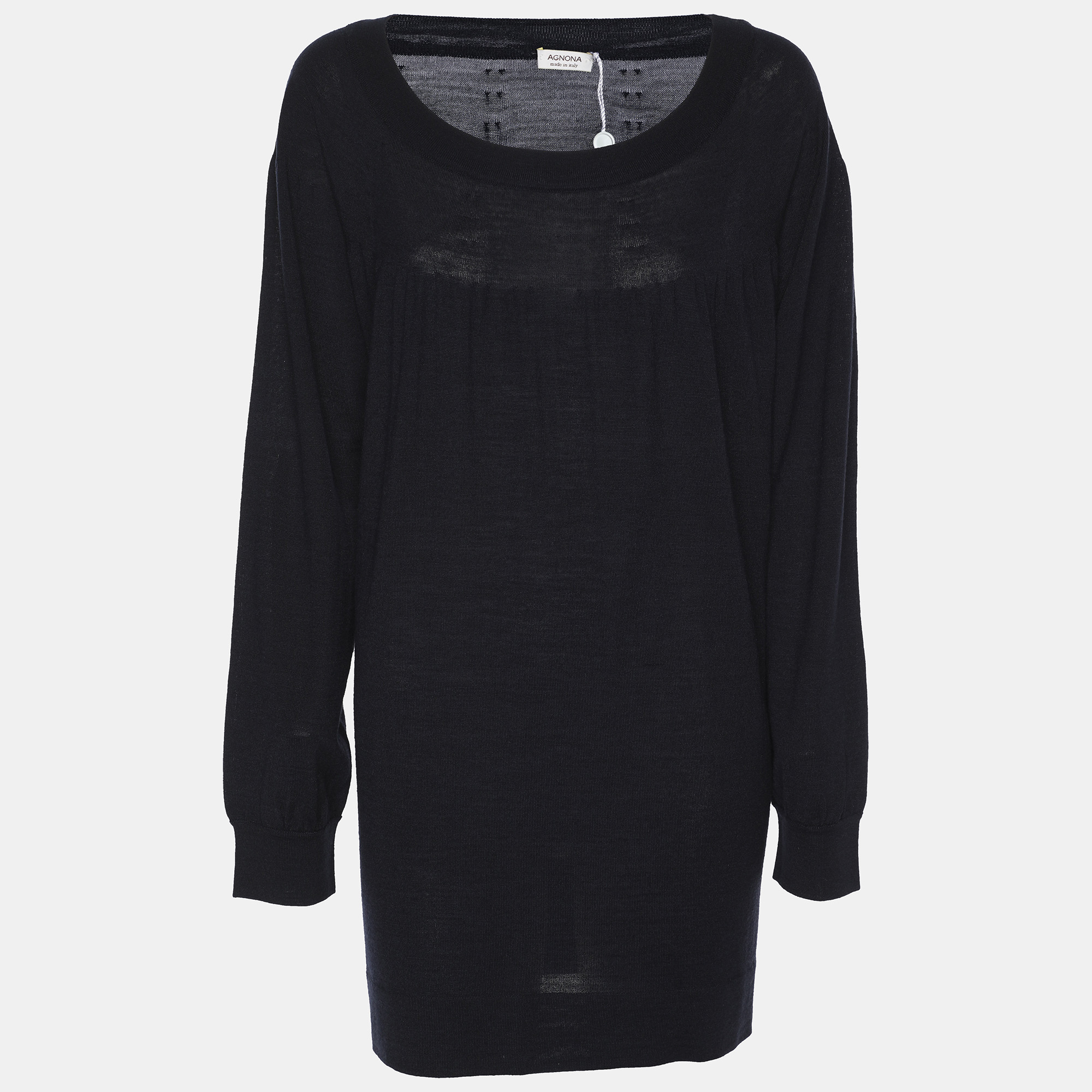 Pre-owned Agnona Agona Deep Navy Jersey Long Sleeve Sweater L In Blue