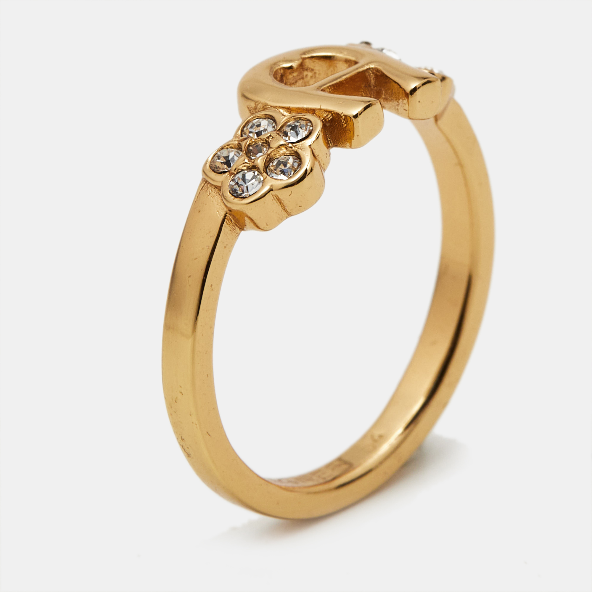 

Aigner Logo Crystals Gold Tone Ring Size