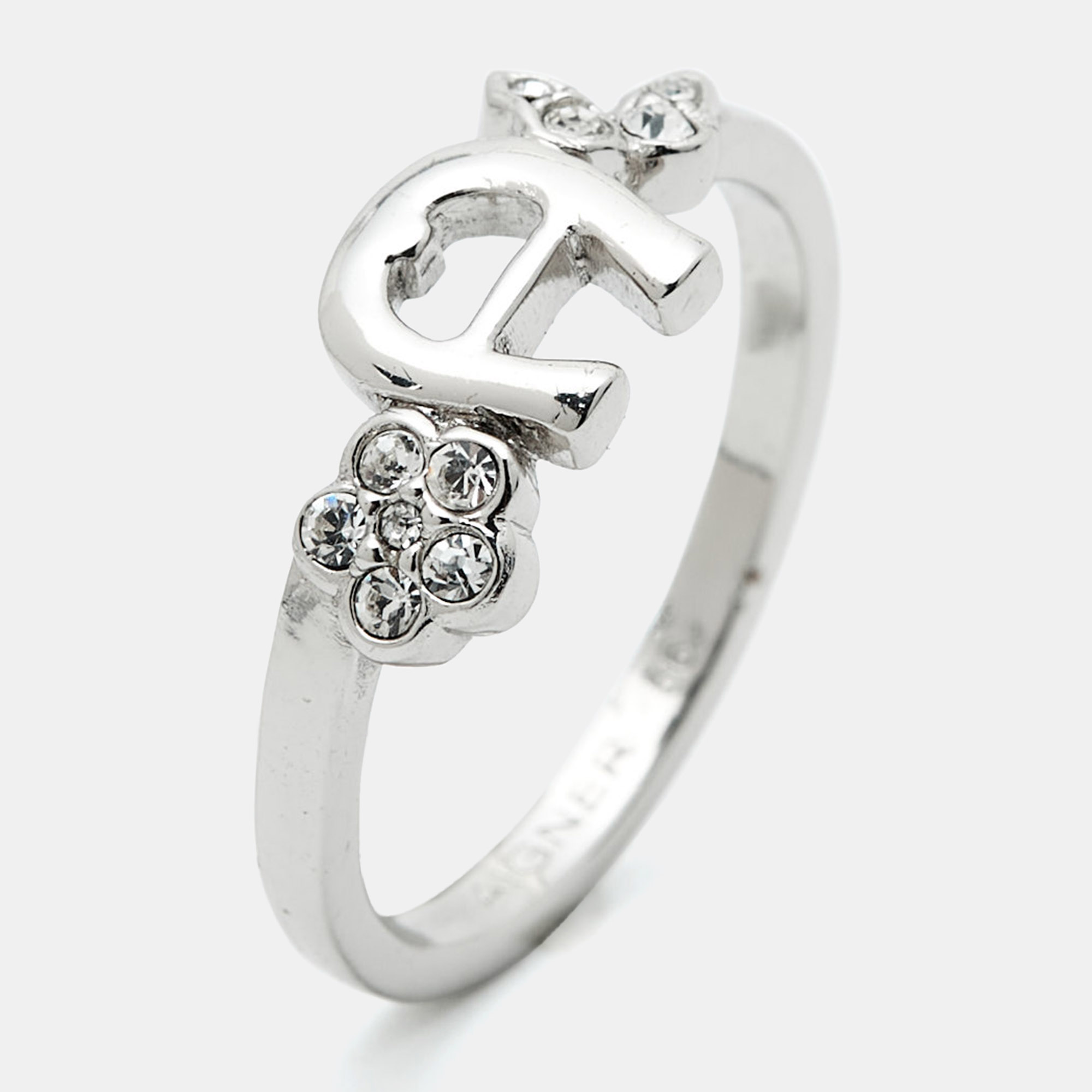 

Aigner Logo Crystals Silver Tone Ring Size