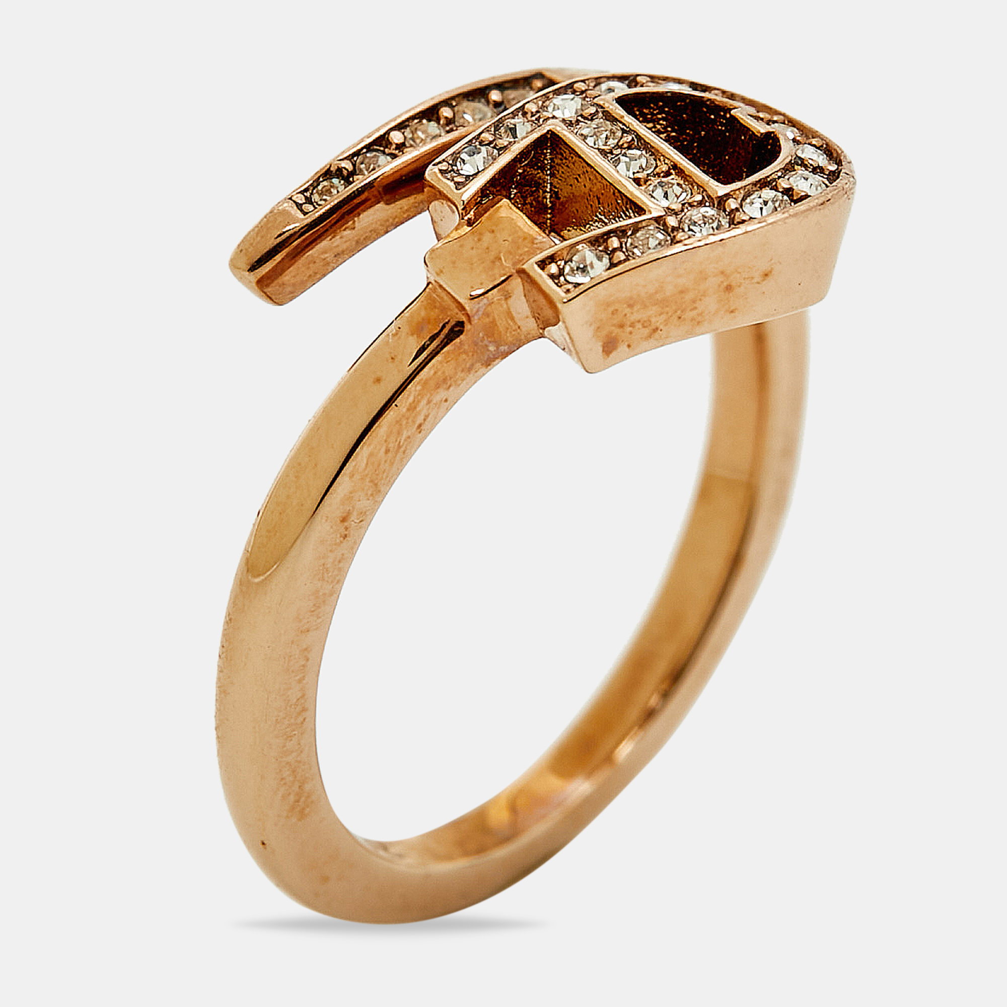 

Aigner Logo Crystals Rose Gold Tone Ring Size